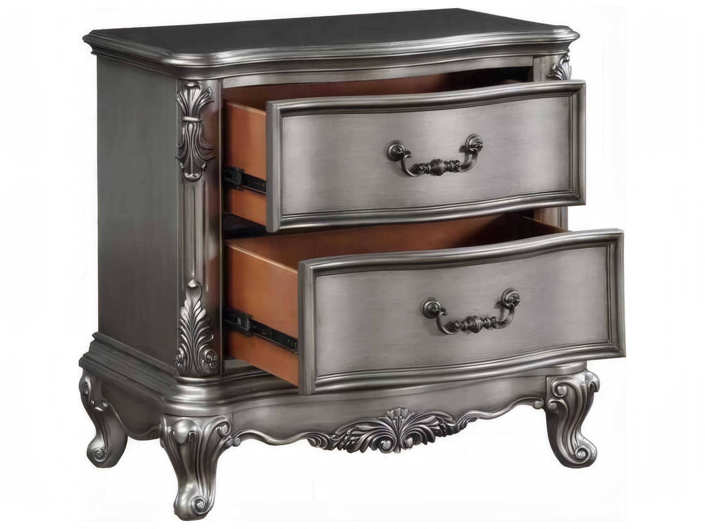 Acme Furniture Ariadne 2-Drawers Silver Poplar Wood Nightstand