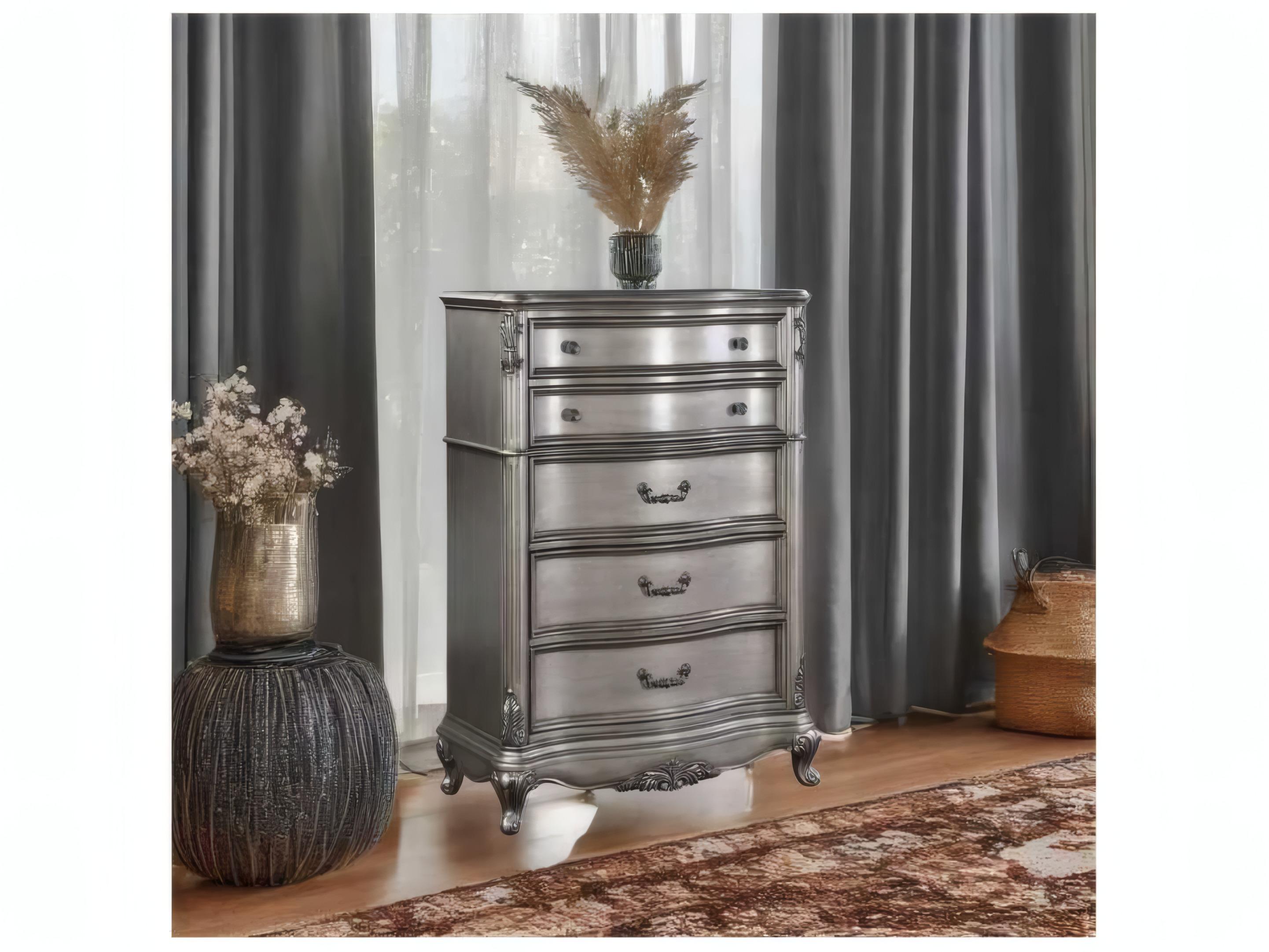 Acme Furniture Ariadne Antique Platinum Silver Poplar Wood Accent Chest