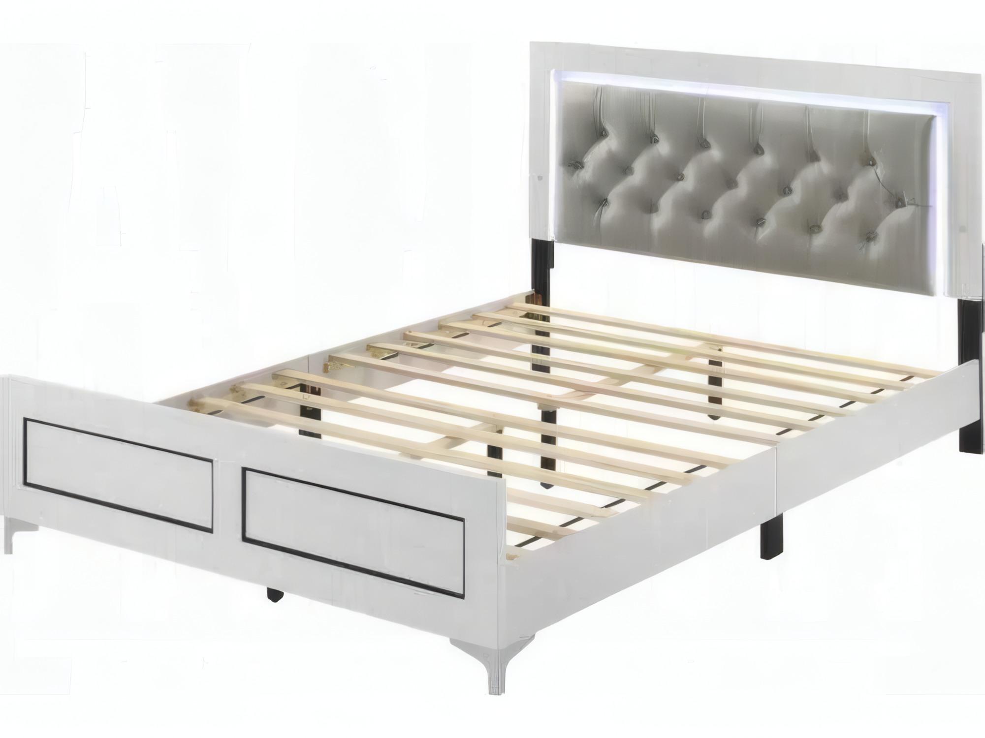 Acme Furniture Casilda Gray Synthetic Leather White Poplar Wood Queen Panel Bed