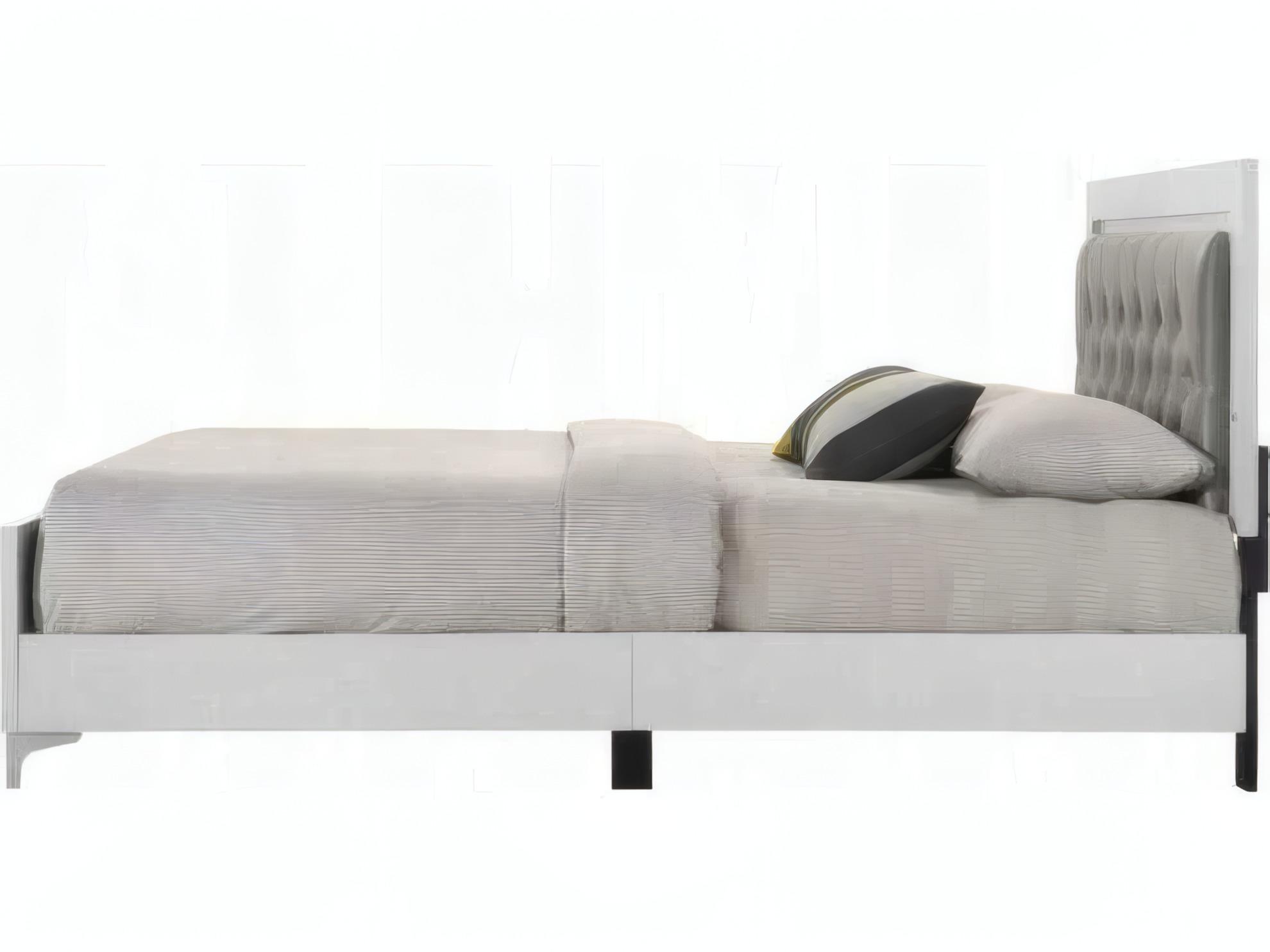 Acme Furniture Casilda Gray Synthetic Leather White Poplar Wood Queen Panel Bed