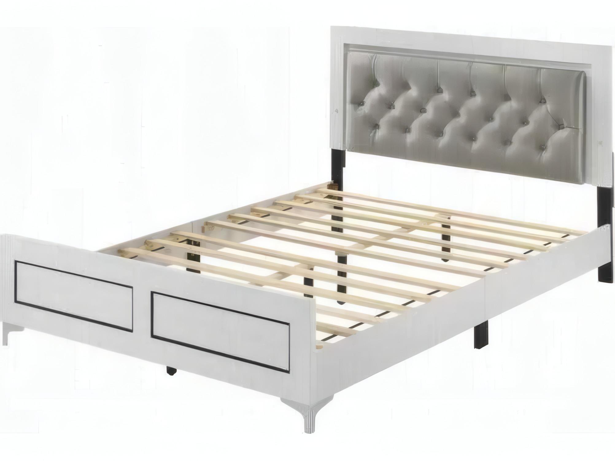 Acme Furniture Casilda Gray Synthetic Leather White Poplar Wood Queen Panel Bed