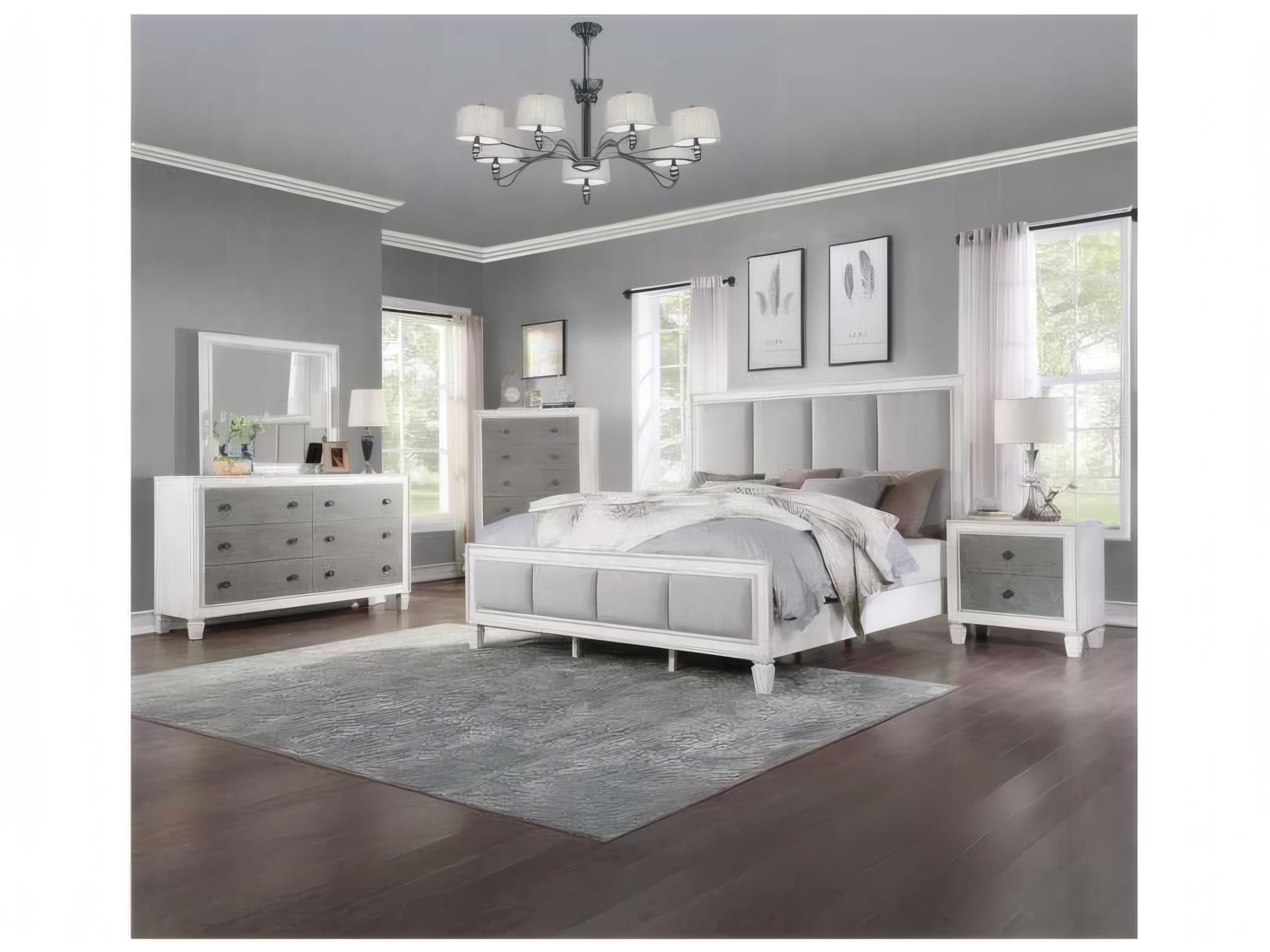 Acme Furniture Katia Gray Poplar Wood Upholstered King Panel Bed