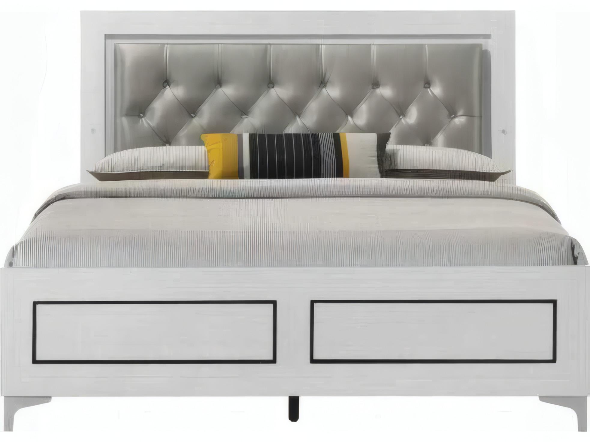 Acme Furniture Casilda Gray Synthetic Leather White Poplar Wood King Panel Bed