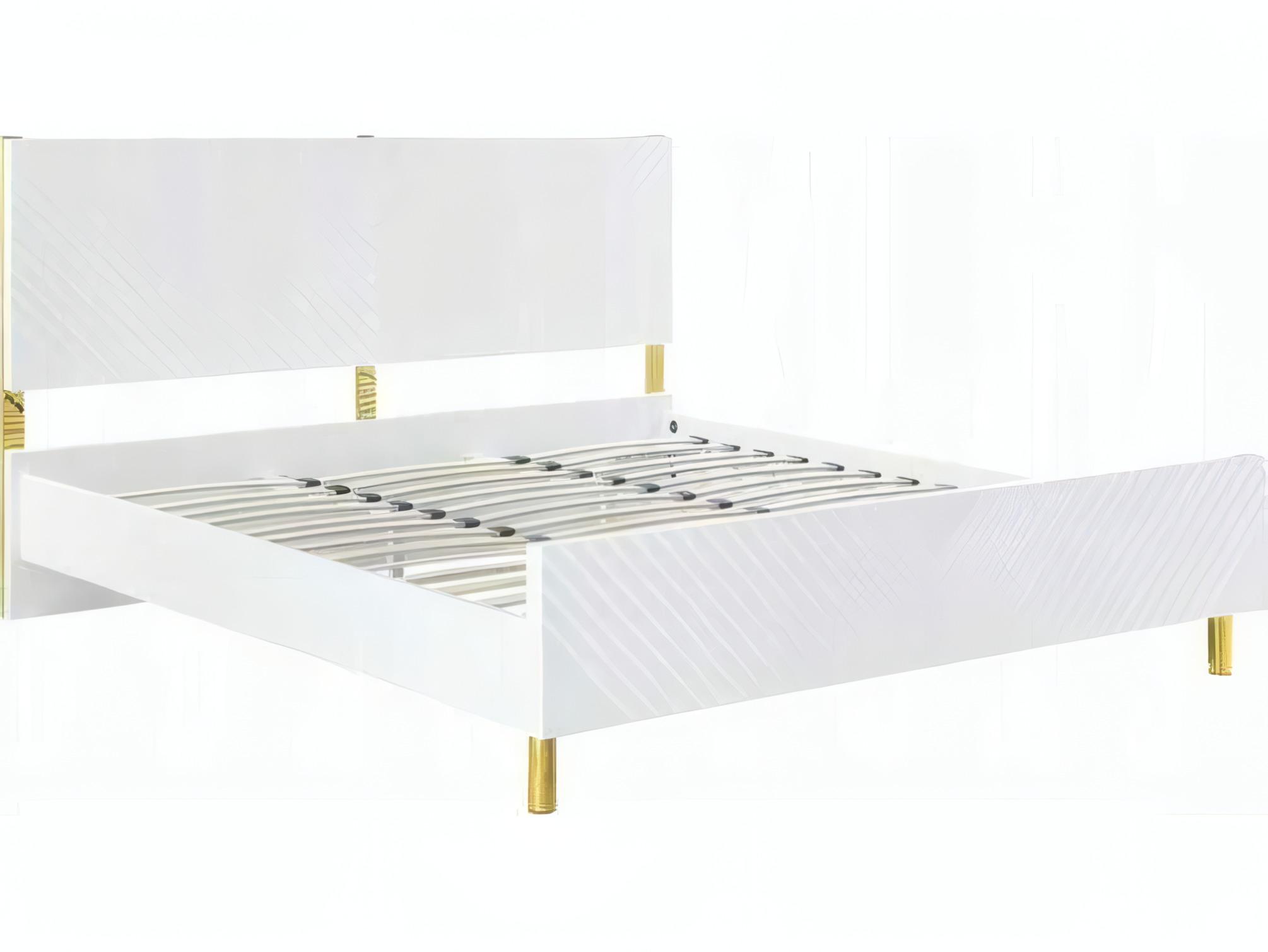Acme Furniture Gaines White High Gloss Wood Queen Panel Bed