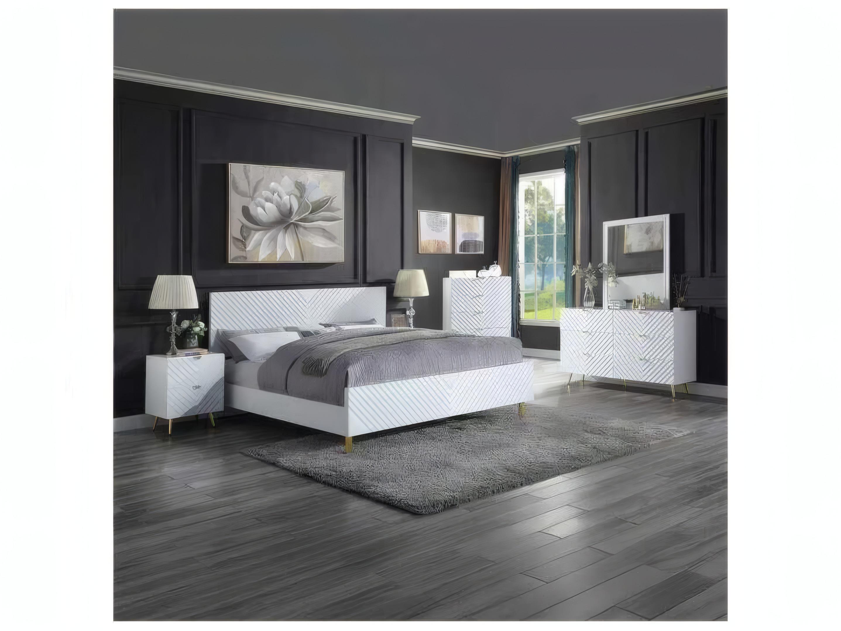 Acme Furniture Gaines White High Gloss Wood Queen Panel Bed