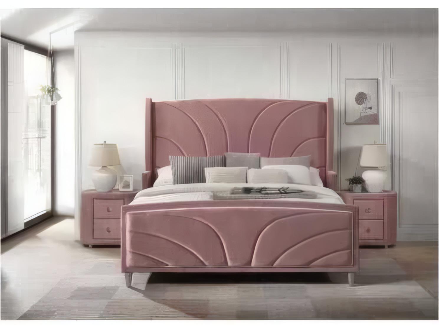Acme Furniture Salonia Pink Velvet Upholstered King Platform Bed