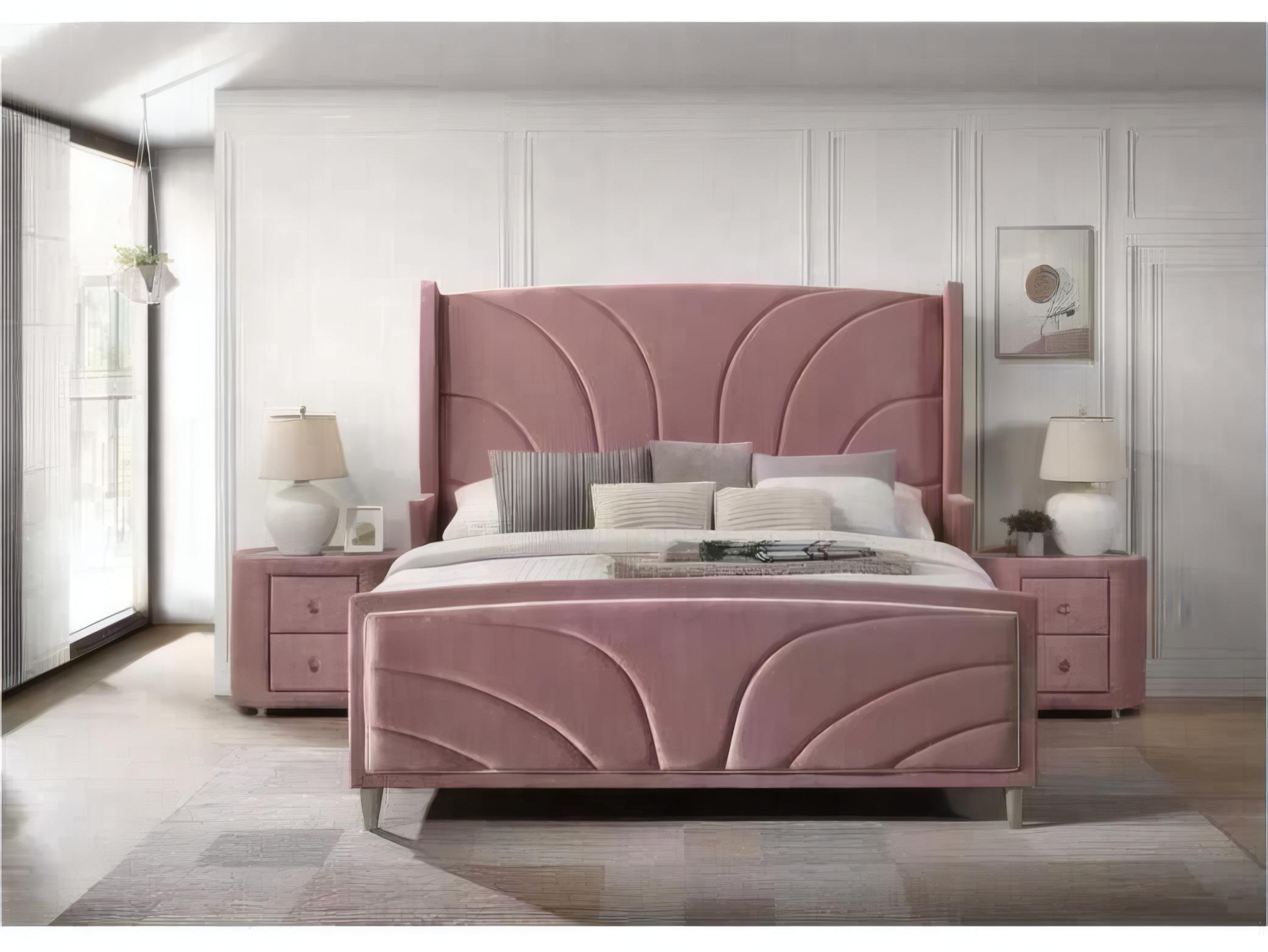 Acme Furniture Salonia Pink Velvet Upholstered Queen Platform Bed