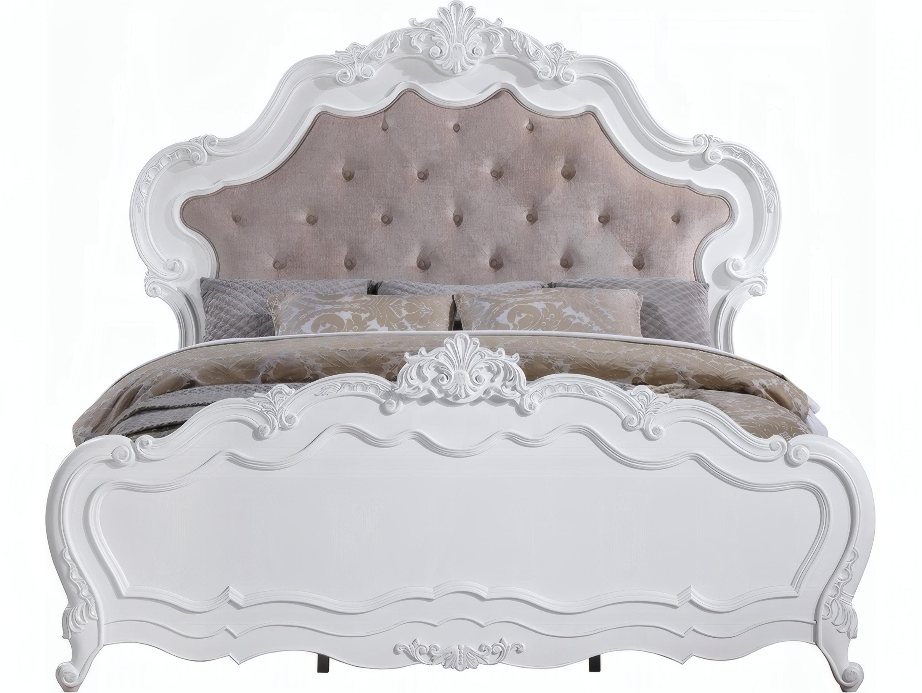 Acme Furniture Latisha White Hardwood Upholstered King Panel Bed