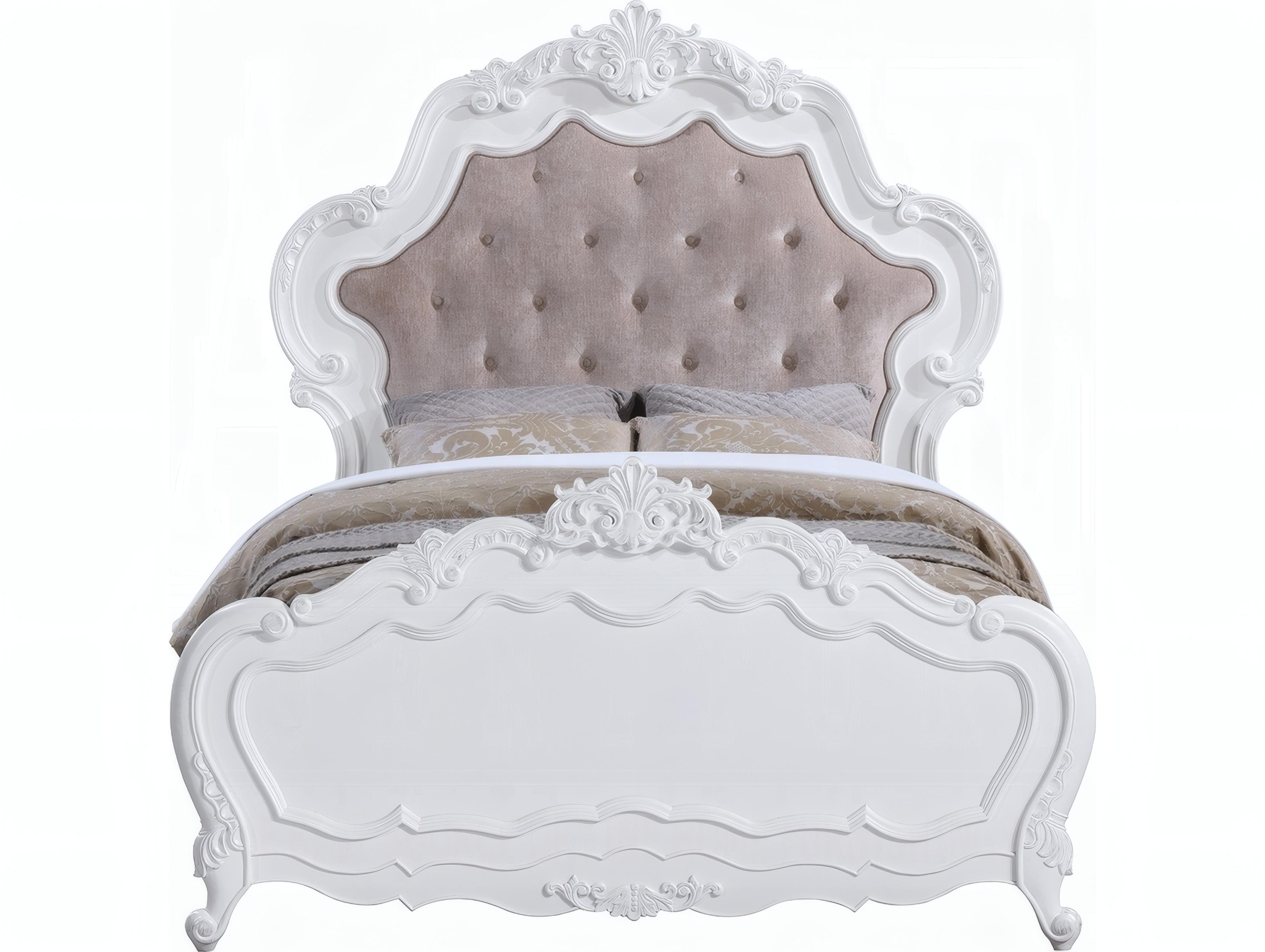 Acme Furniture Latisha White Hardwood Upholstered Queen Panel Bed