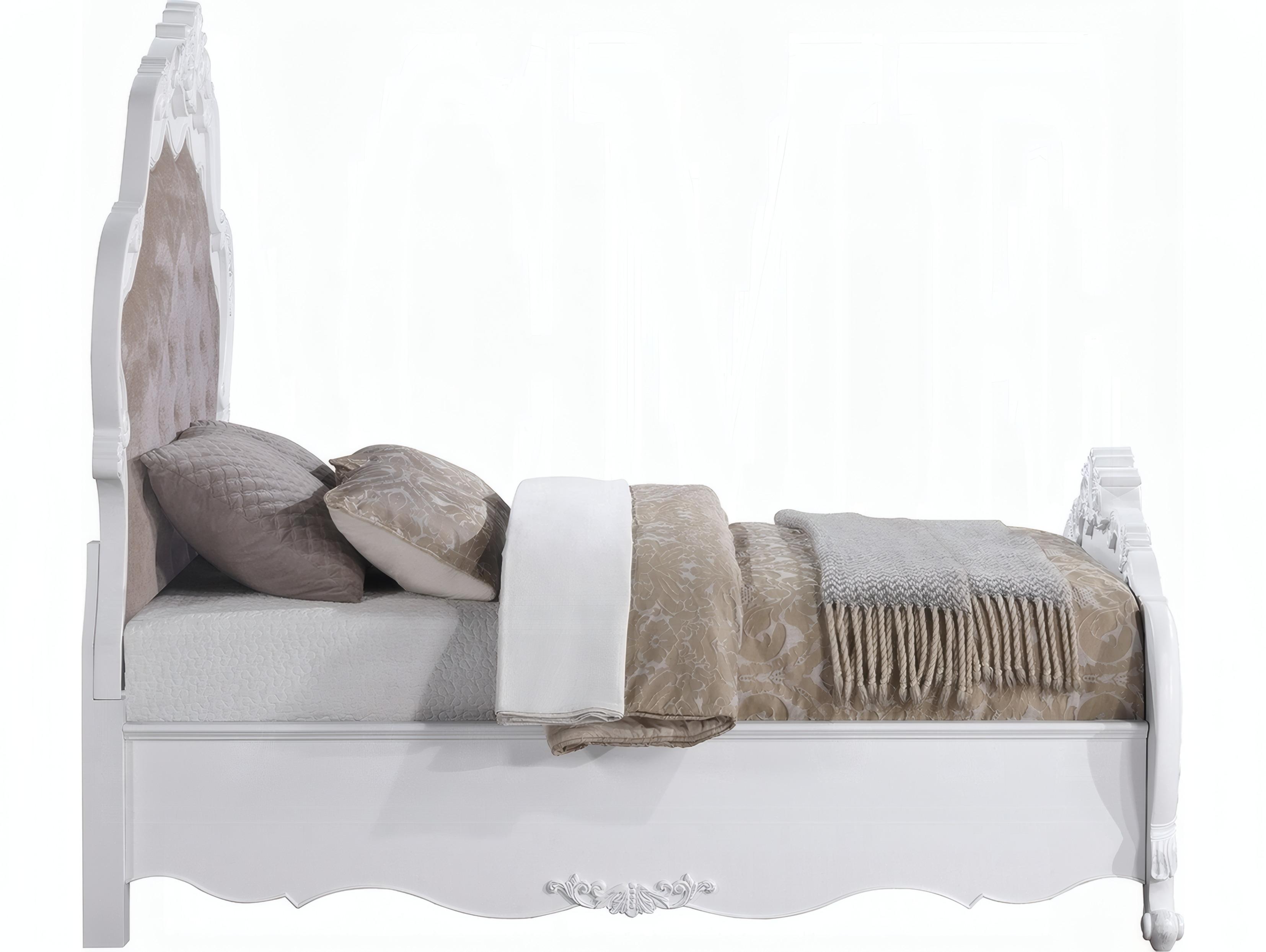 Acme Furniture Latisha White Hardwood Upholstered Queen Panel Bed