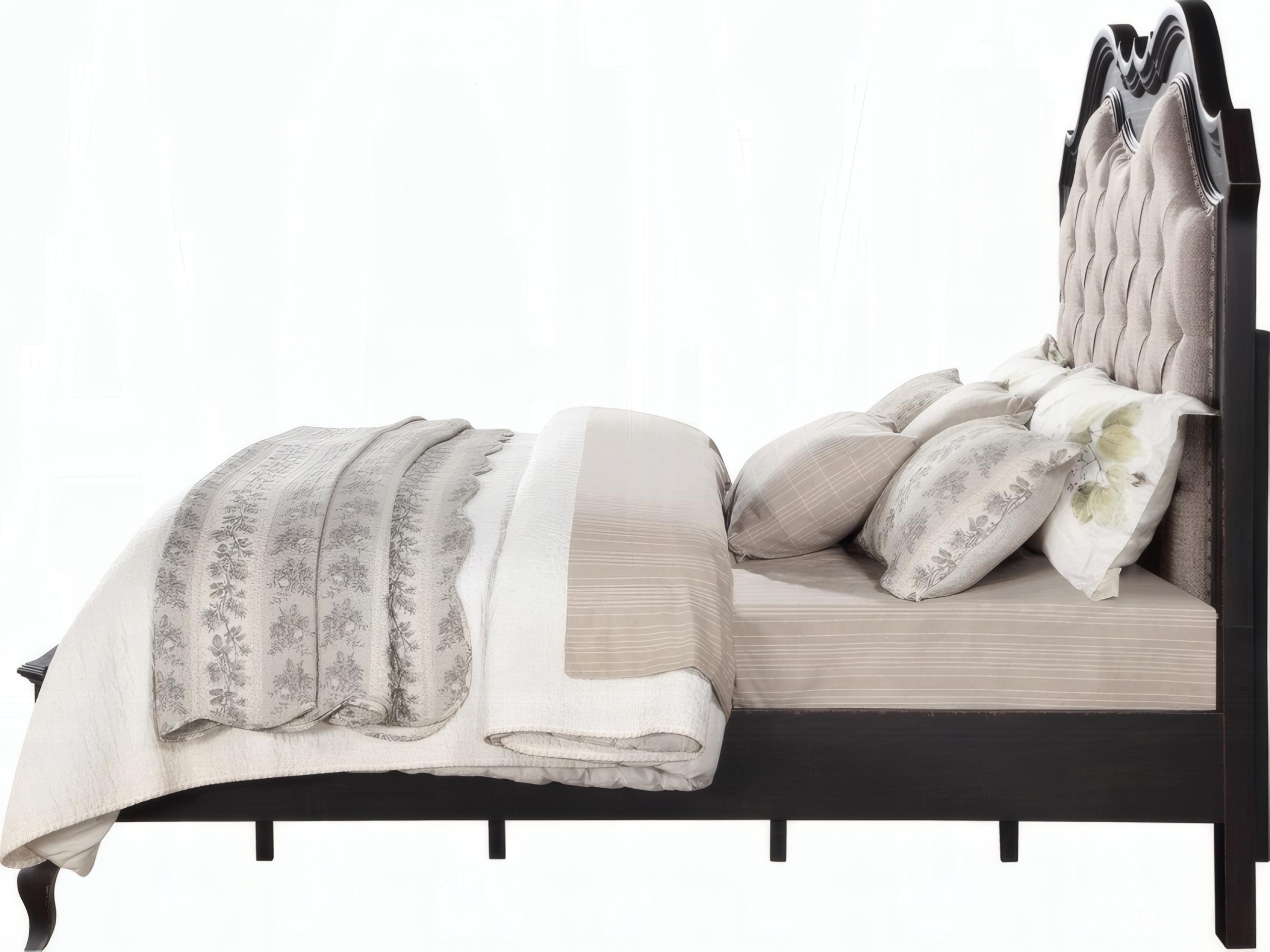 Acme Furniture Chelmsford Beige Fabric Antique Black Rubberwood Upholstered Queen Platform Bed