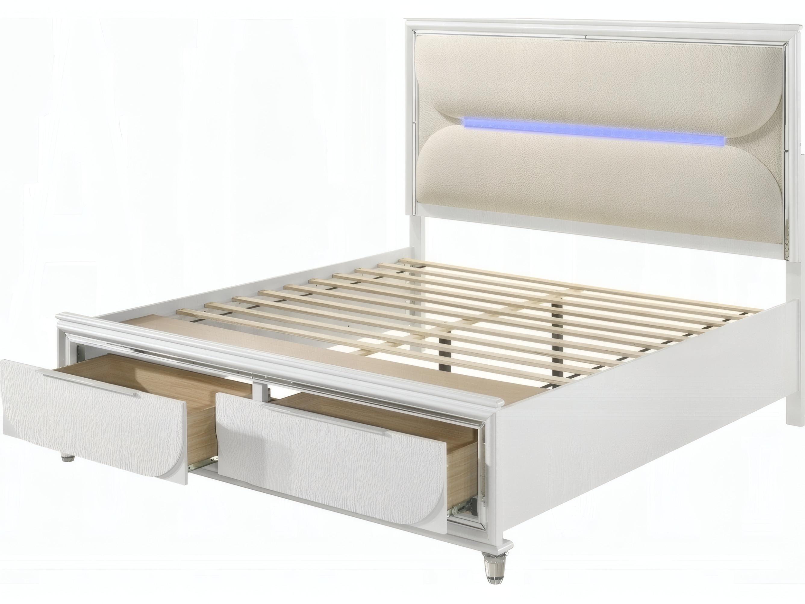 Acme Furniture Tarian White Boucle Pearl Rubberwood Upholstered Queen Platform Bed