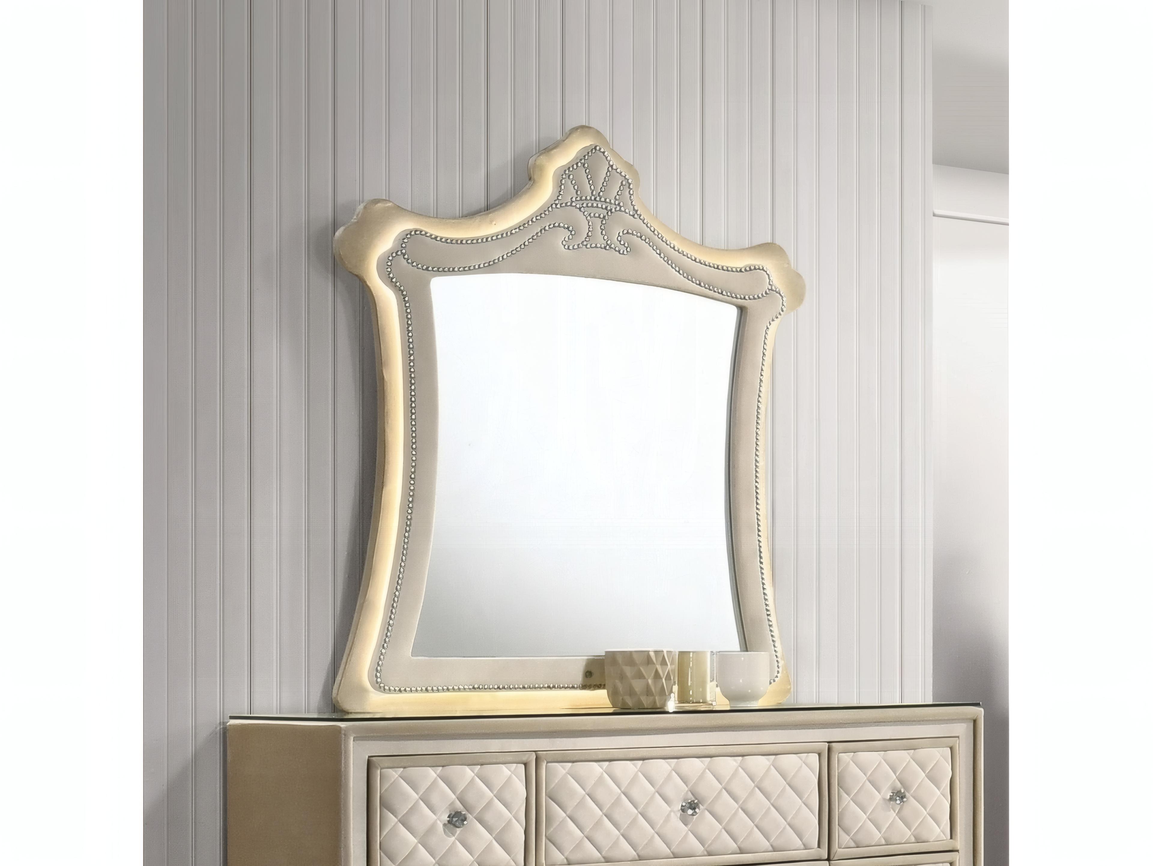 Acme Furniture Lucienne Beige Velvet Dresser Mirror
