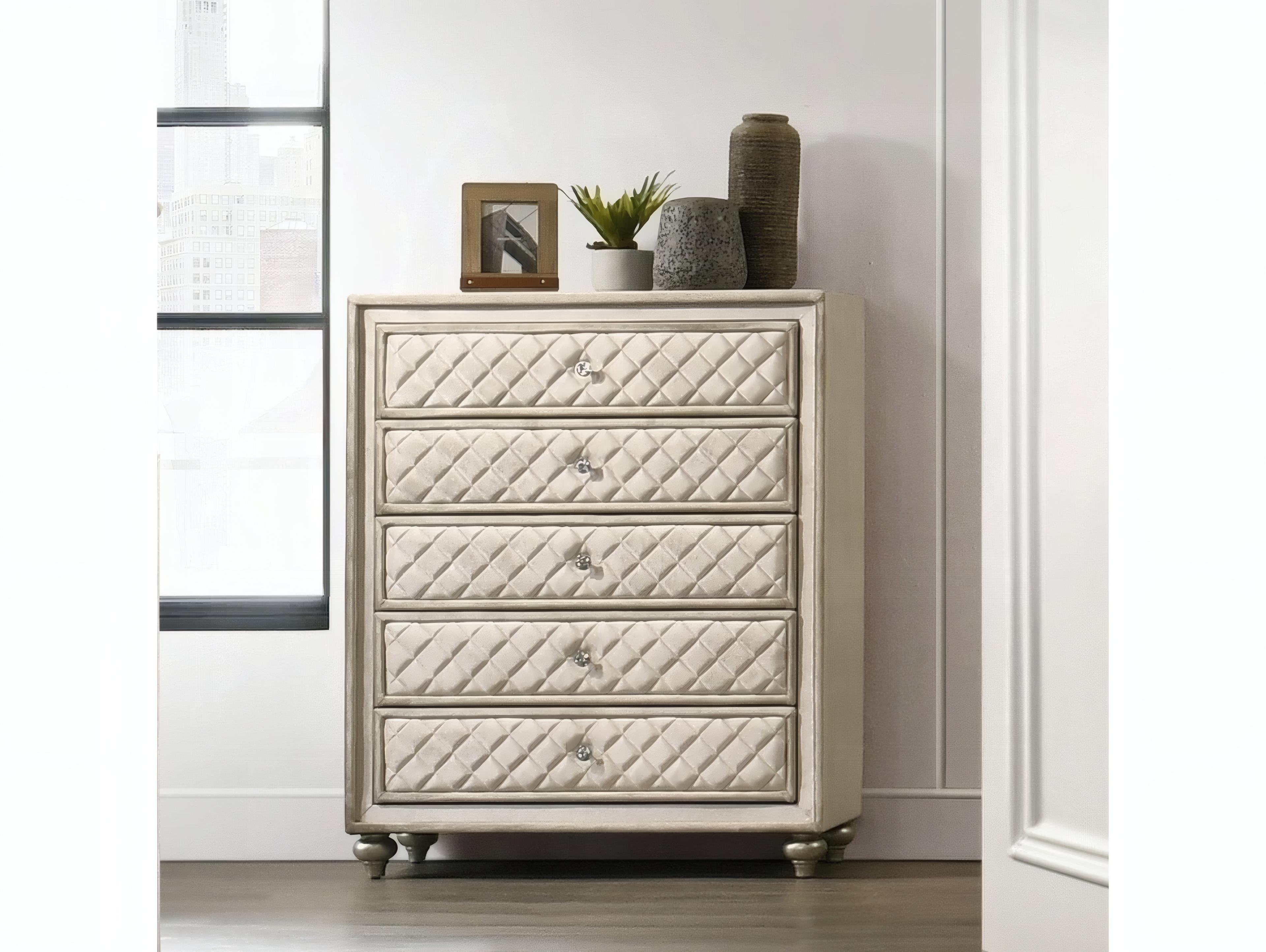 Acme Furniture Lucienne Beige Velvet Rubberwood Accent Chest