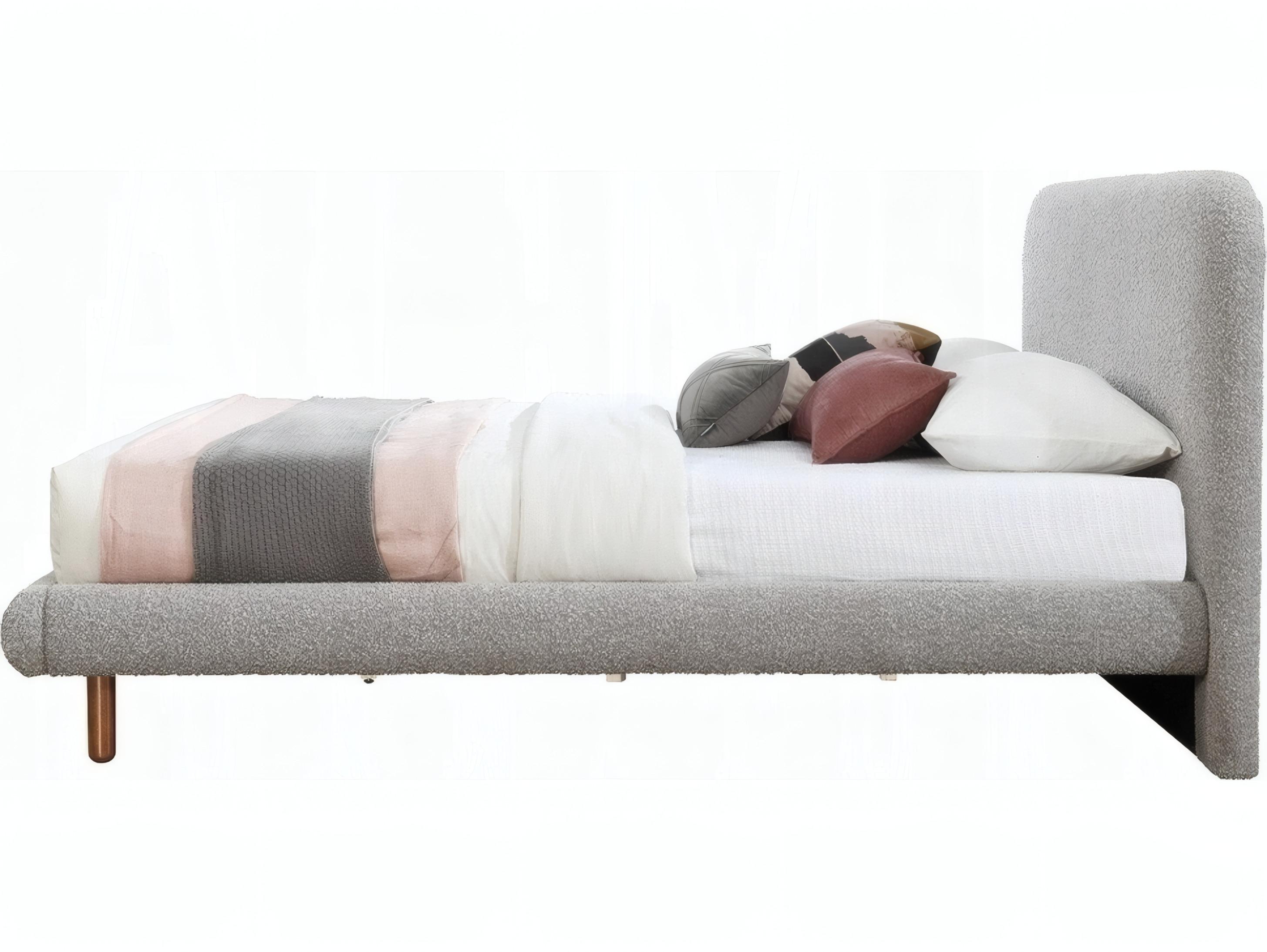 Acme Furniture Cleo Gray Boucle Rubberwood Upholstered King Platform Bed