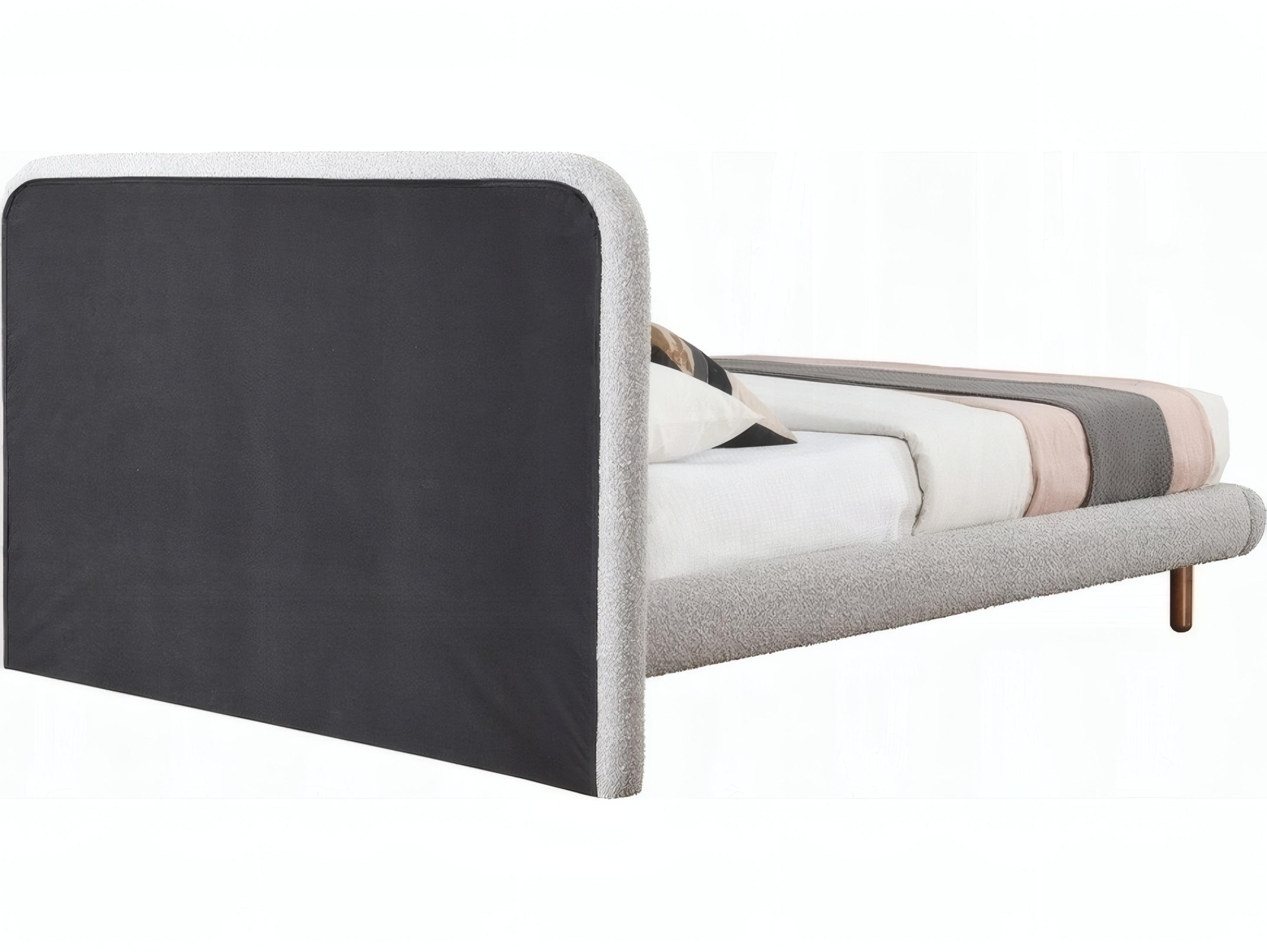 Acme Furniture Cleo Gray Boucle Rubberwood Upholstered King Platform Bed