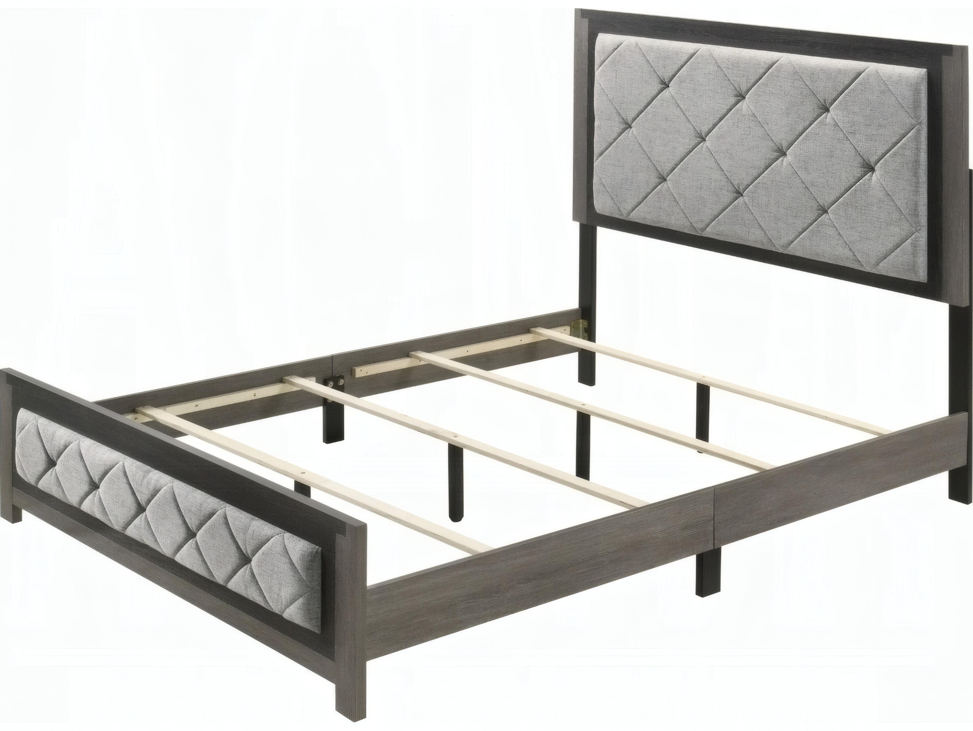 Acme Furniture Jehoram Gray Linen Poplar Wood Upholstered King Panel Bed