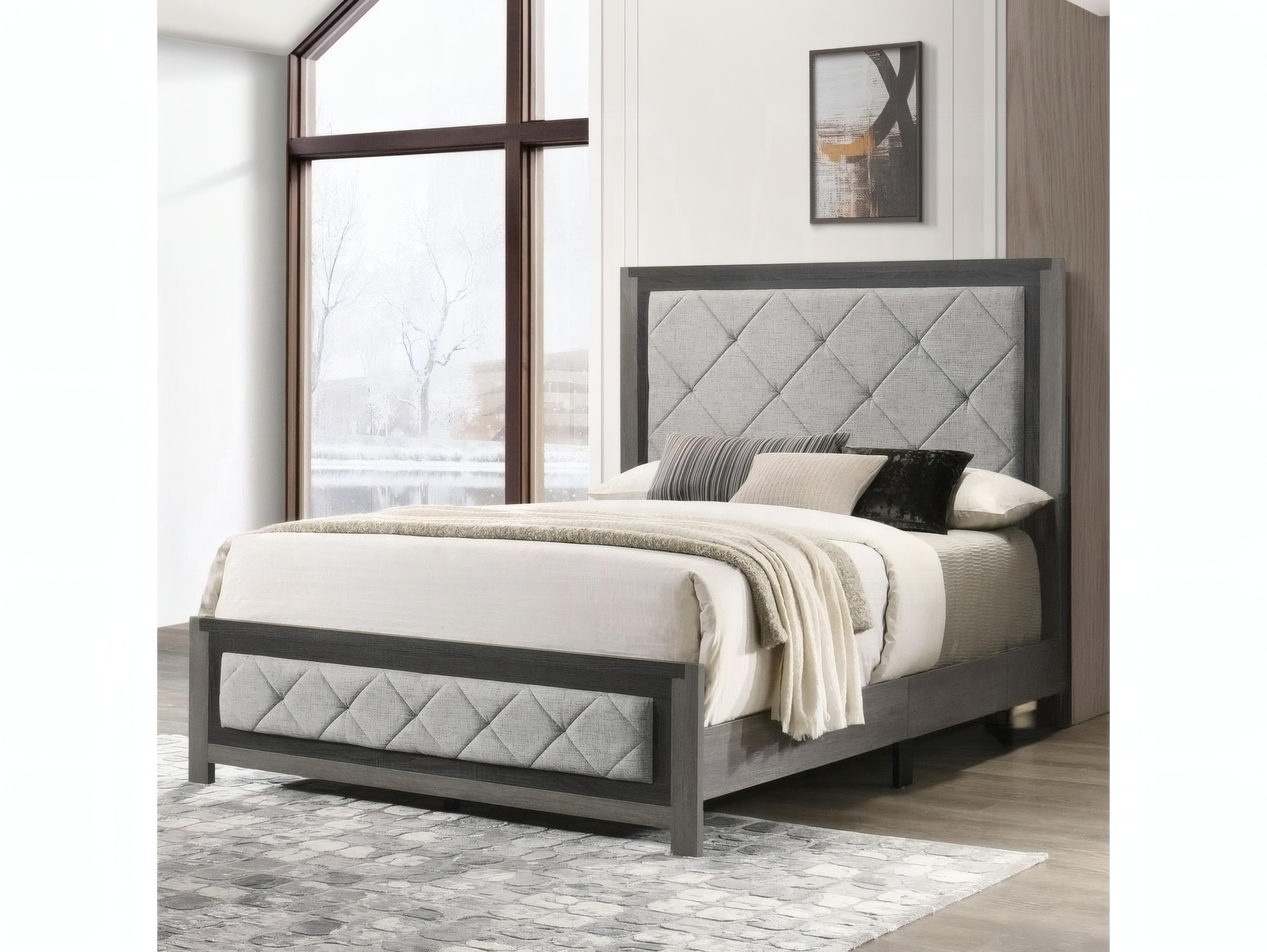 Acme Furniture Jehoram Gray Linen Poplar Wood Upholstered King Panel Bed