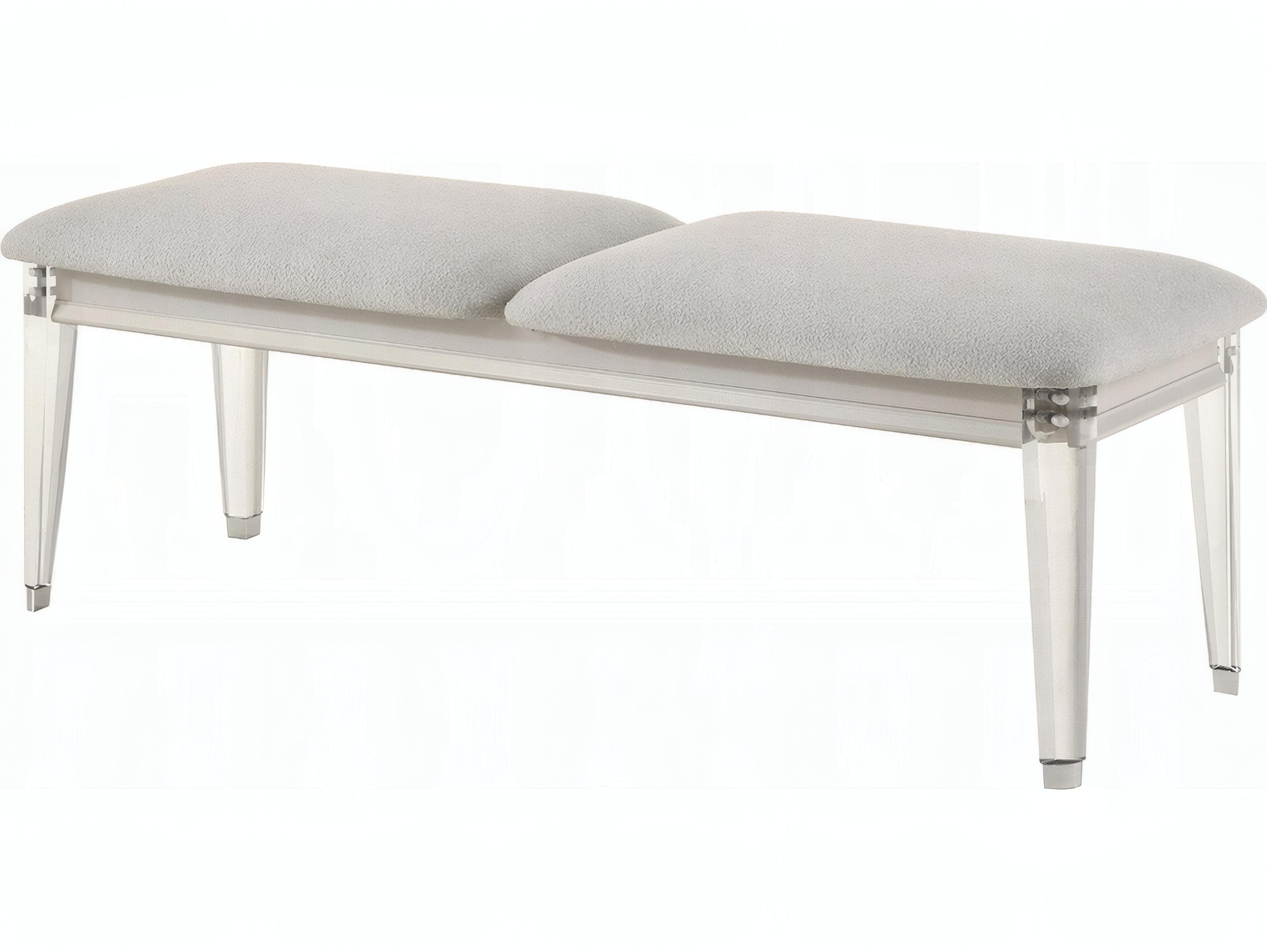 Acme Furniture Laveda Light Gray Boucle Pearl White Upholstered Accent Bench