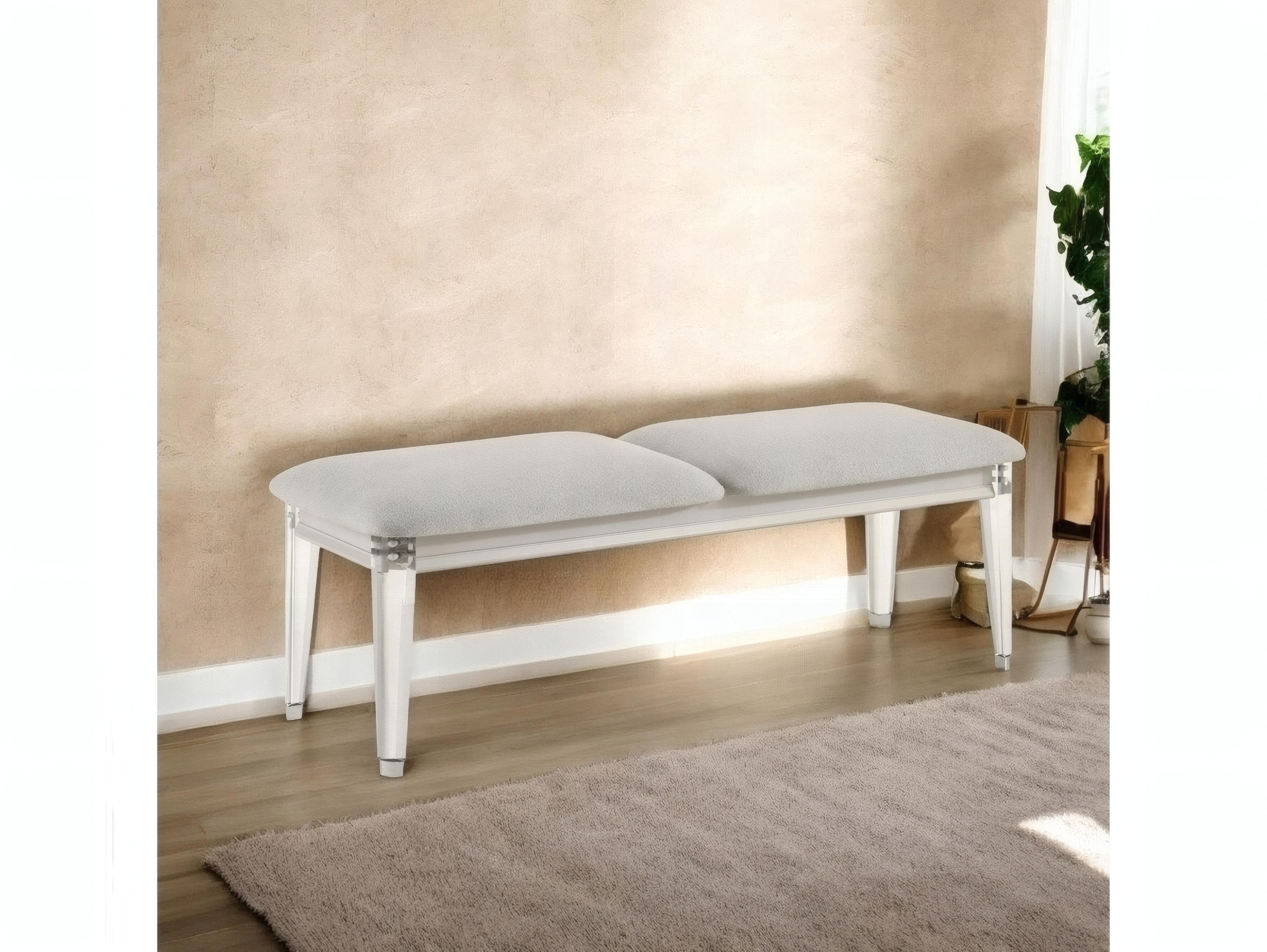 Acme Furniture Laveda Light Gray Boucle Pearl White Upholstered Accent Bench