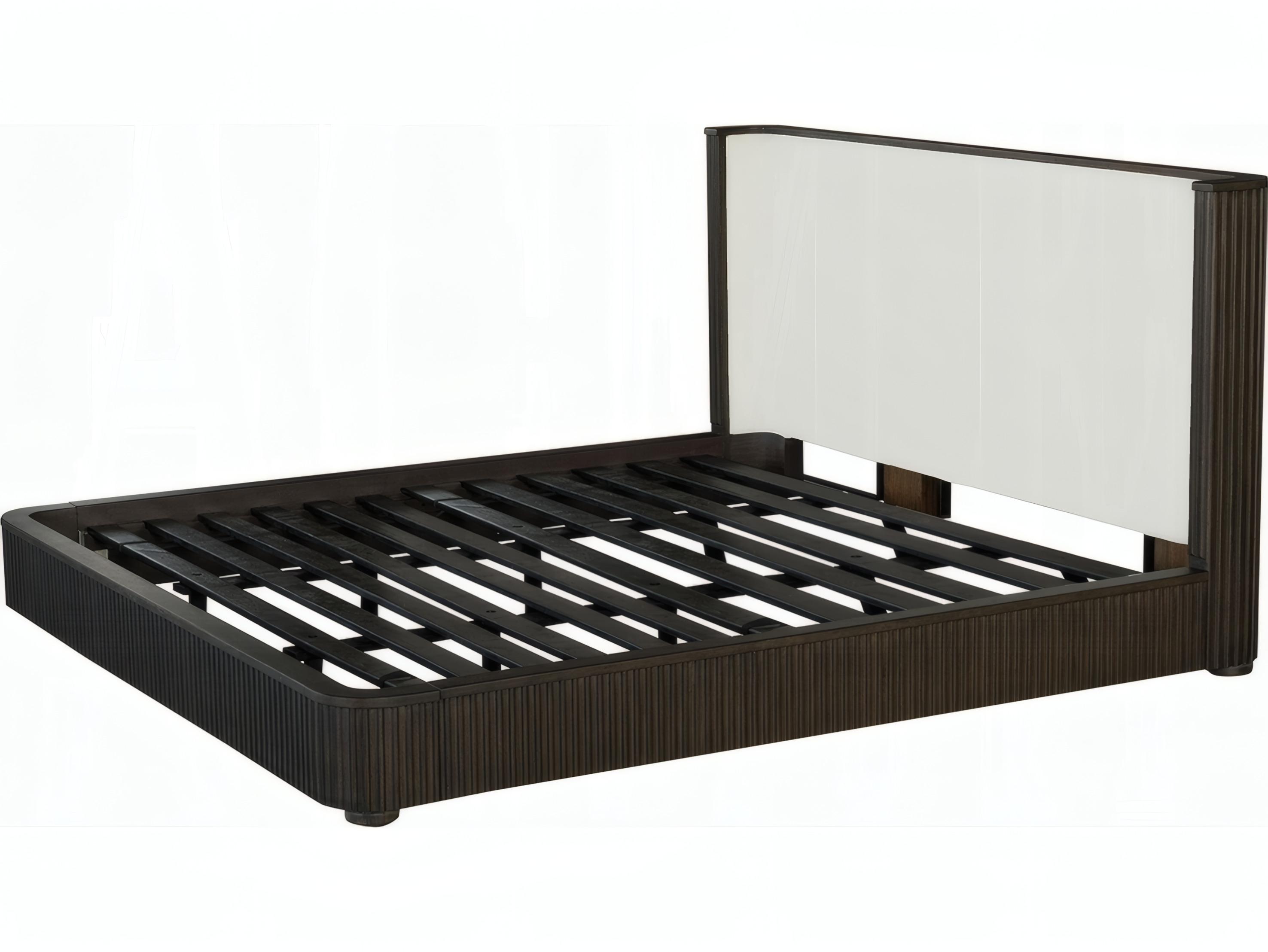 Acme Furniture Clayten Beige Linen Espresso Brown Rubberwood Upholstered Queen Platform Bed