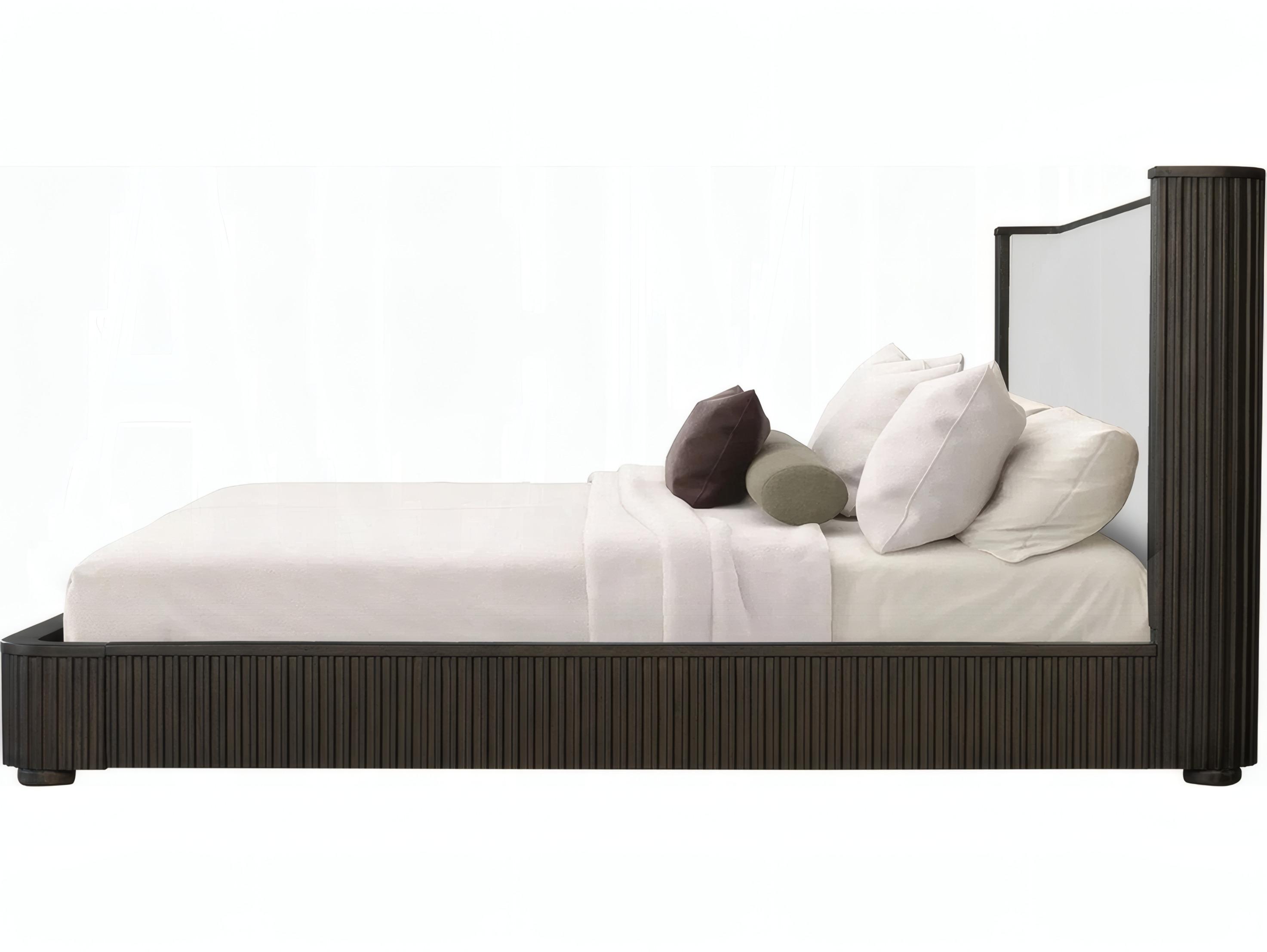 Acme Furniture Clayten Beige Linen Espresso Brown Rubberwood Upholstered Queen Platform Bed