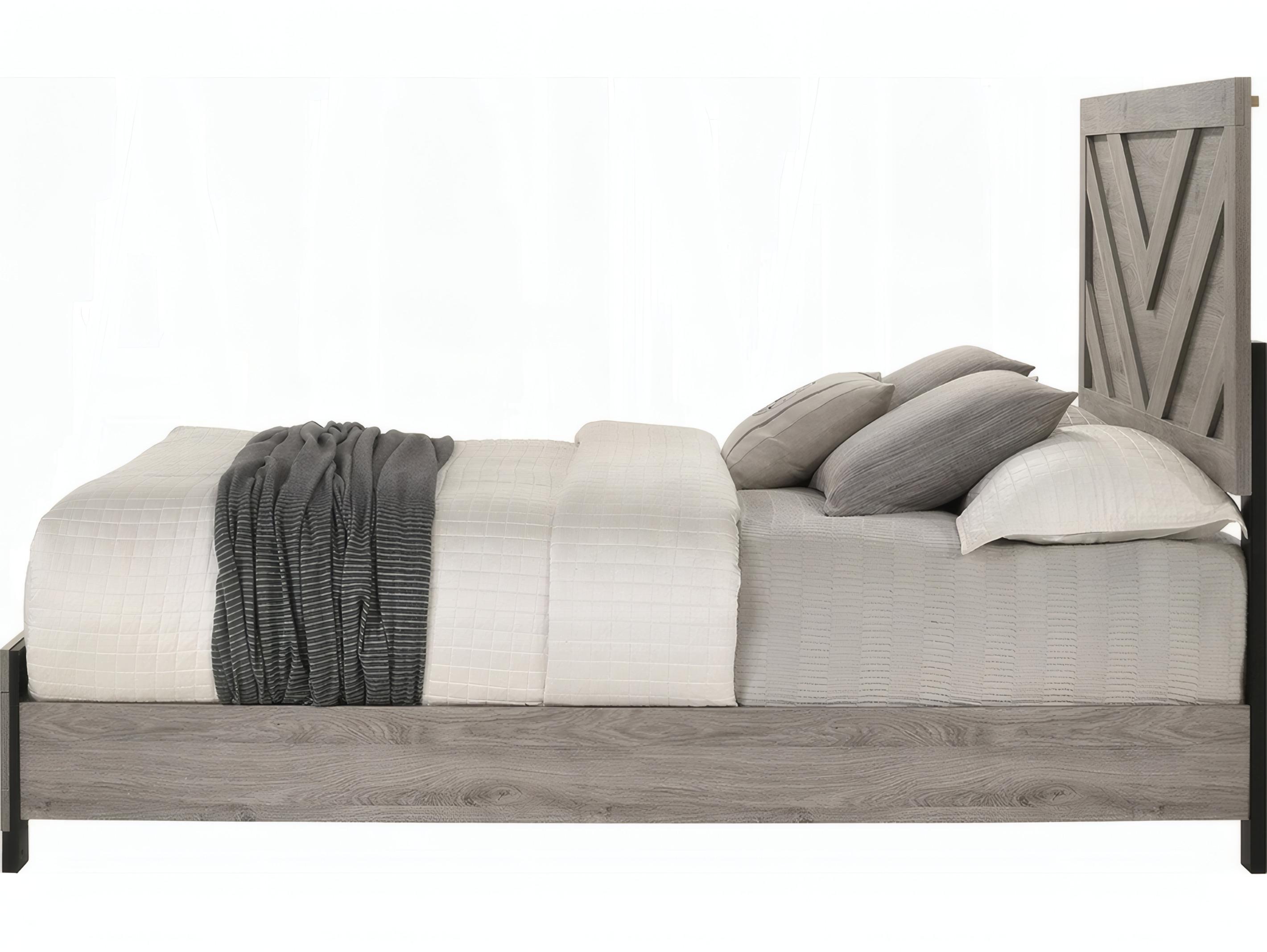 Acme Furniture Mari Light Gray Rubberwood Wood Queen Panel Bed