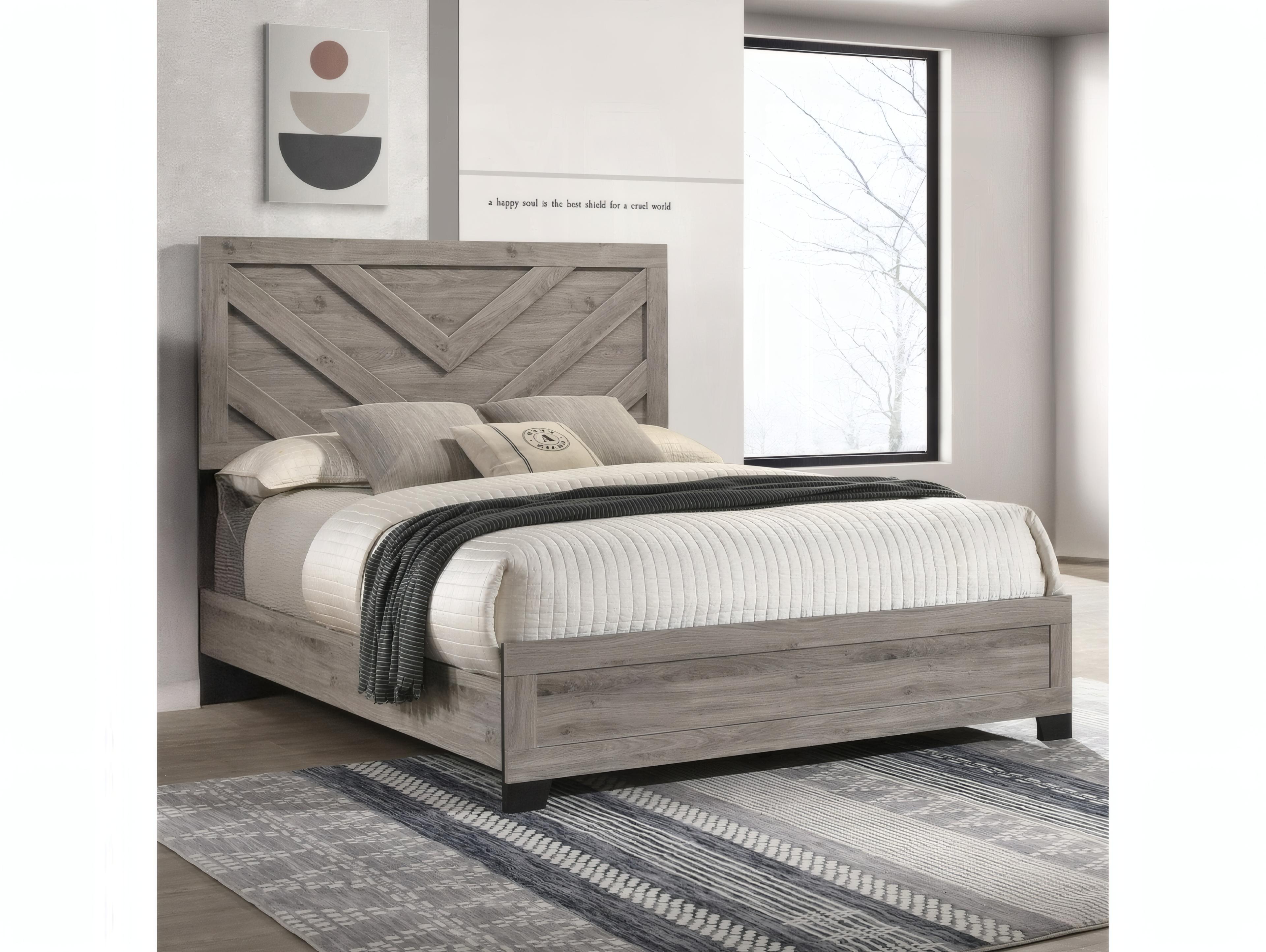 Acme Furniture Mari Light Gray Rubberwood Wood Queen Panel Bed