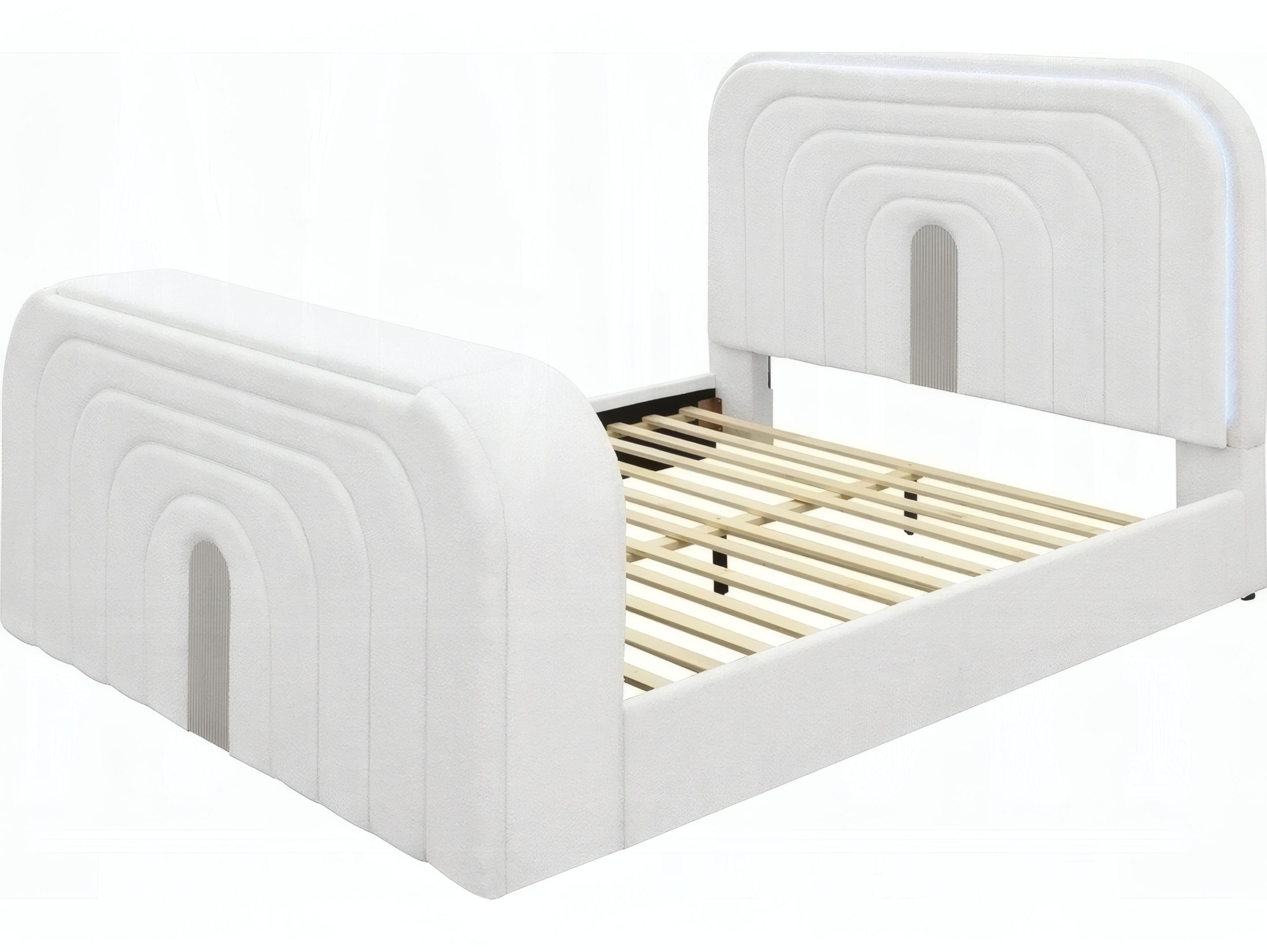 Acme Furniture Shelyn White Teddy Sherpa Chrome Upholstered King Panel Bed