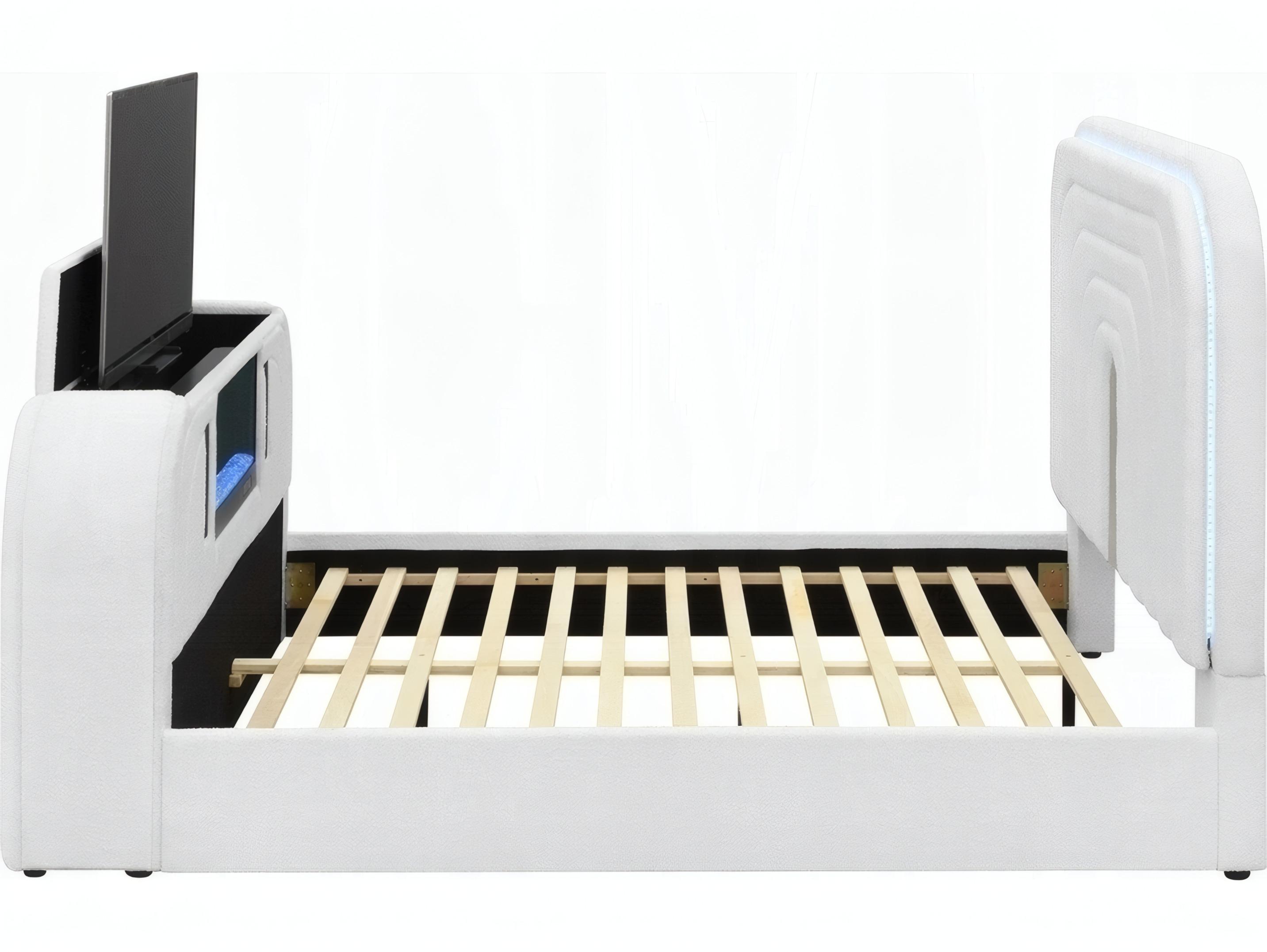 Acme Furniture Shelyn White Teddy Sherpa Chrome Upholstered Queen Panel Bed