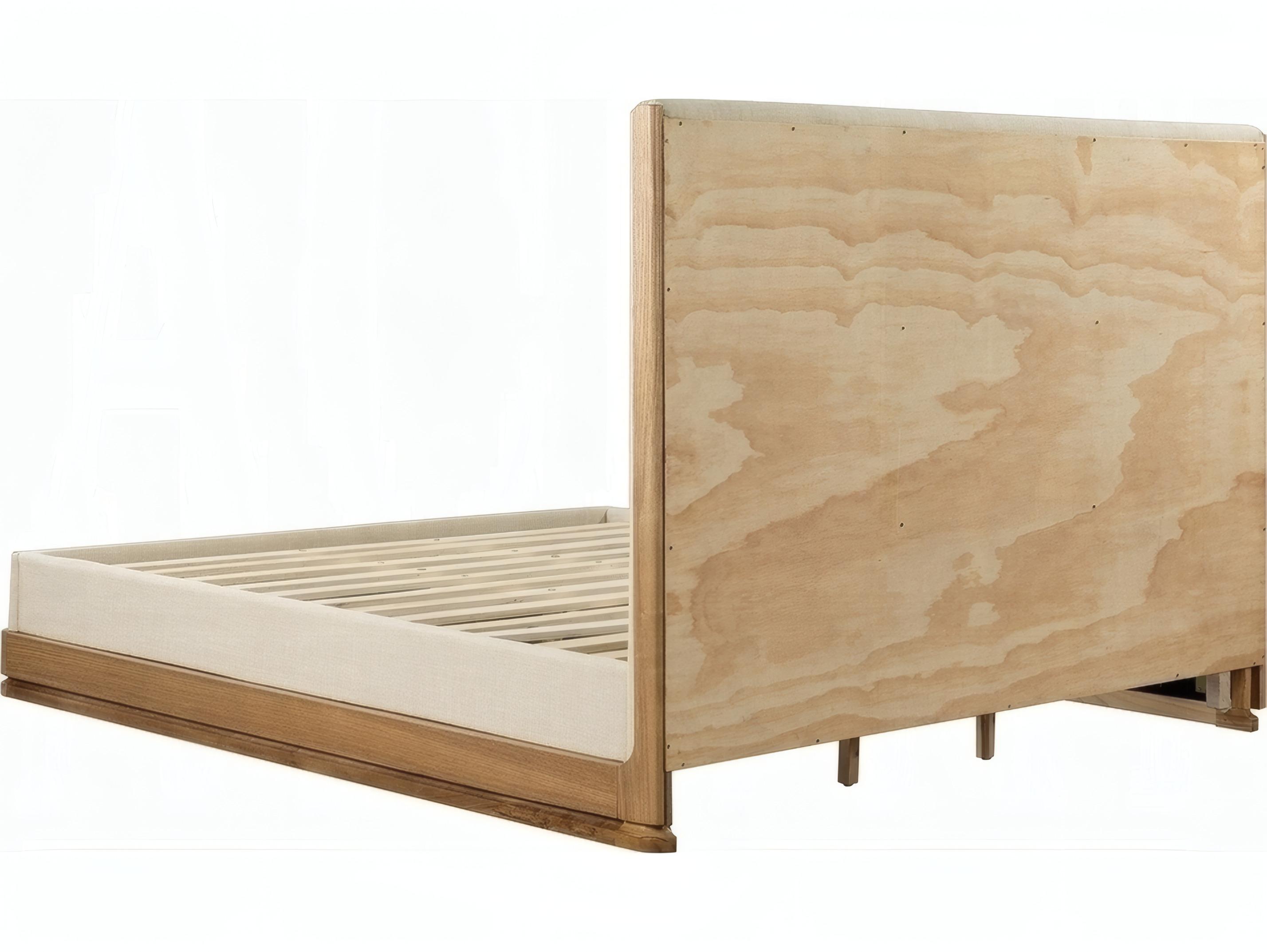 Acme Furniture Zoey Beige Fabric Oak Acacia Wood Upholstered King Platform Bed