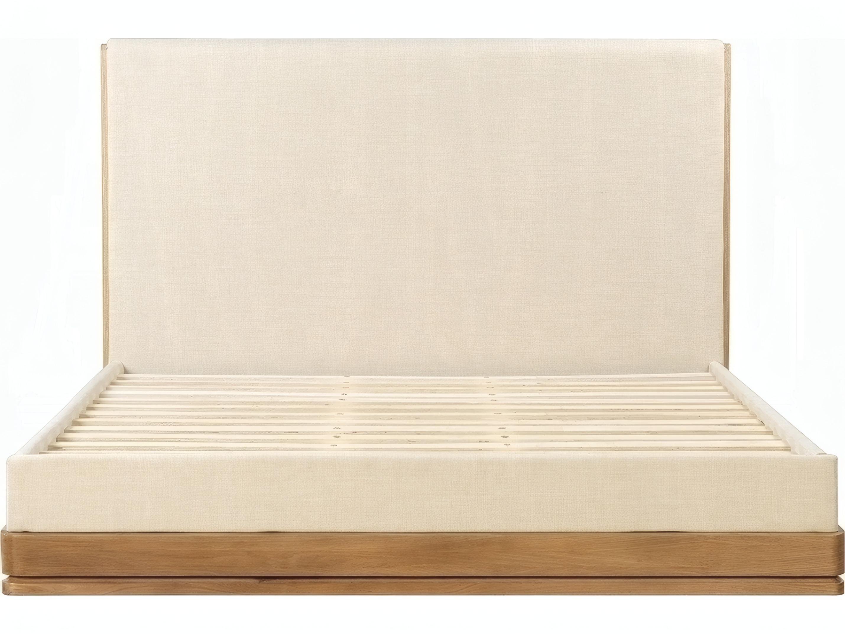 Acme Furniture Zoey Beige Fabric Oak Acacia Wood Upholstered Queen Platform Bed