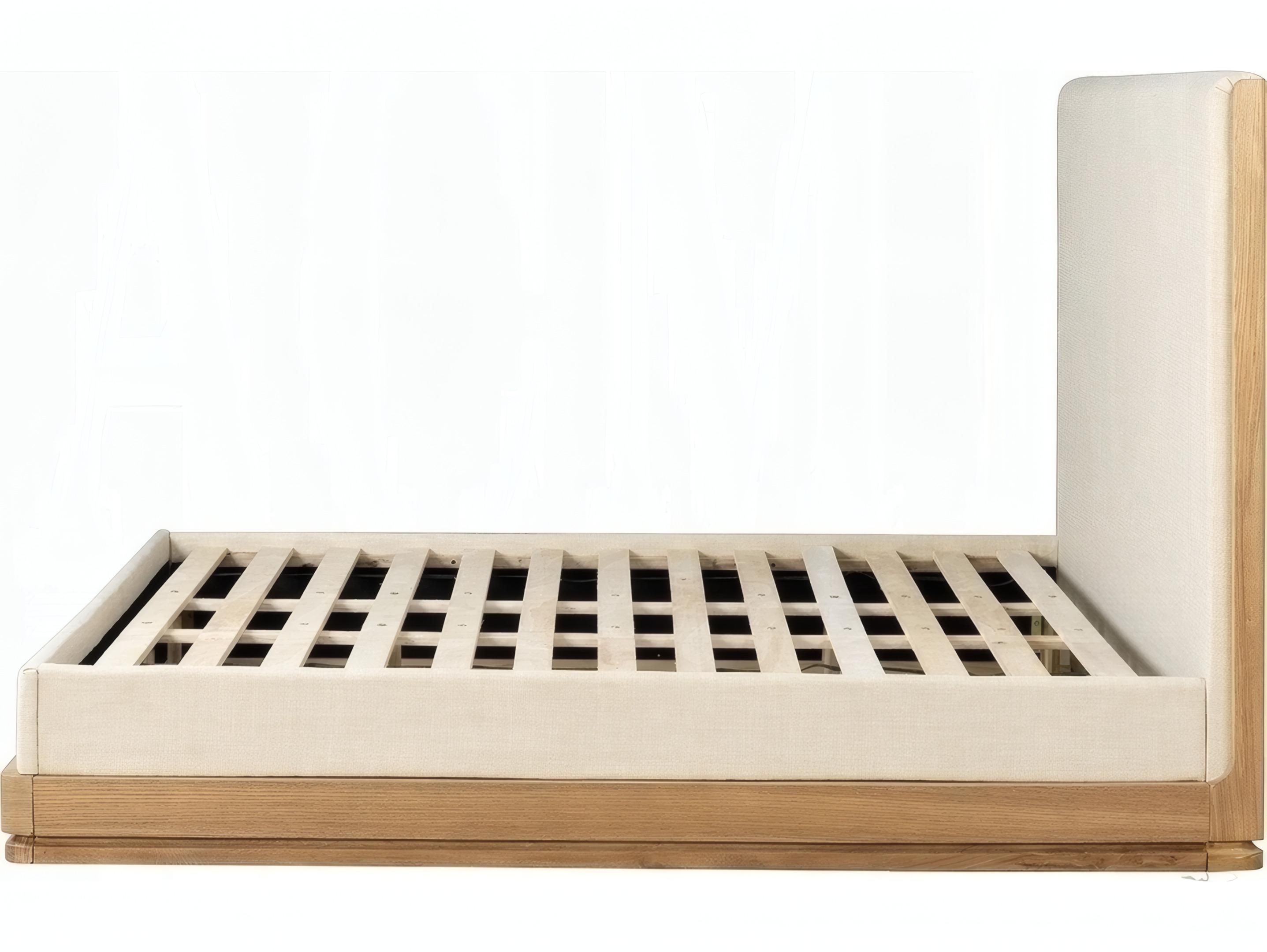 Acme Furniture Zoey Beige Fabric Oak Acacia Wood Upholstered Queen Platform Bed