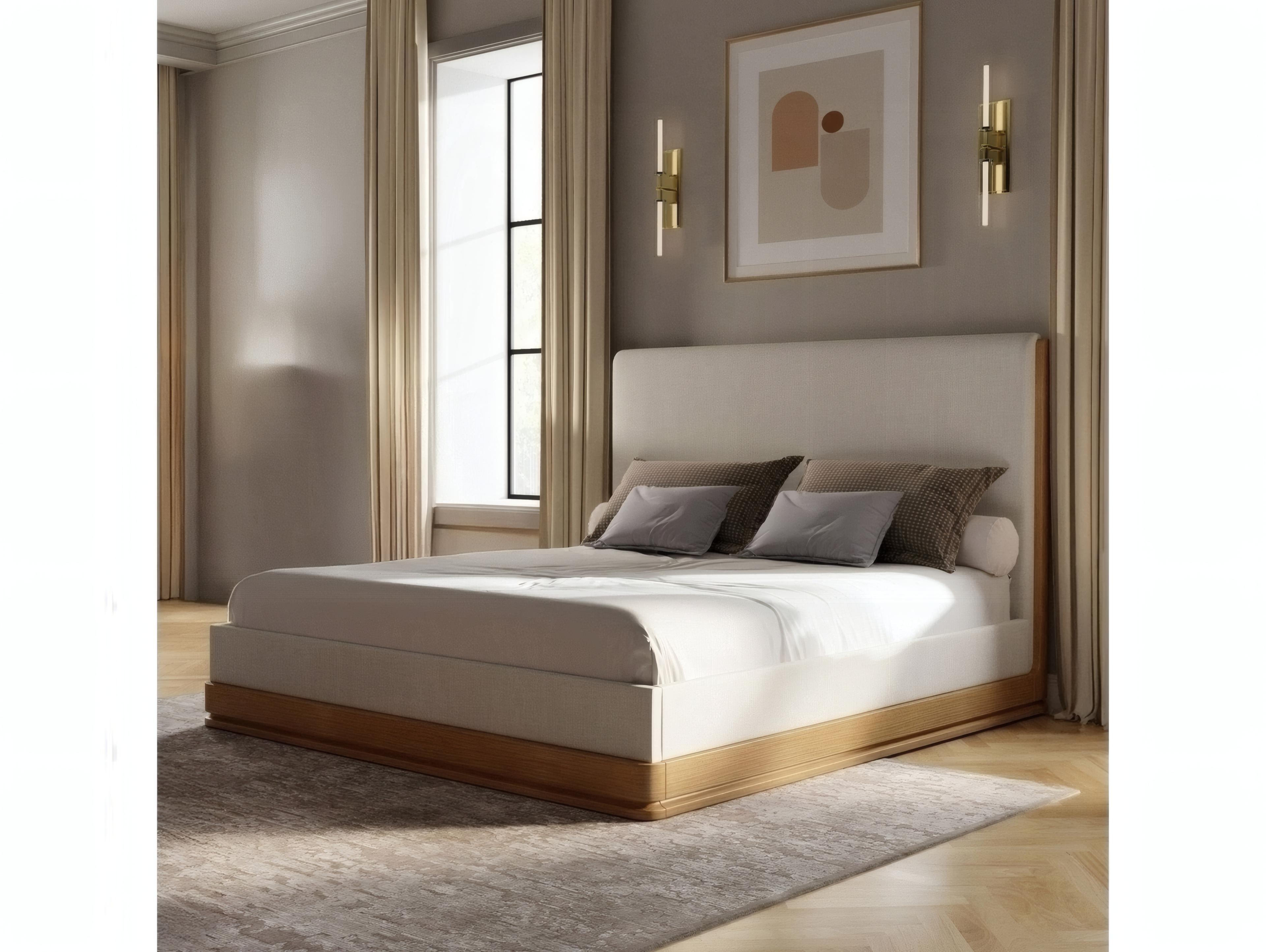 Acme Furniture Zoey Beige Fabric Oak Acacia Wood Upholstered Queen Platform Bed