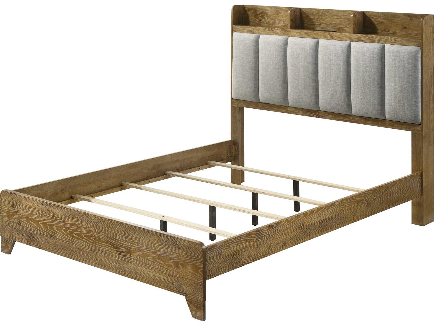 Acme Furniture Garcia Light Aspen Brown Rubberwood Wood King Platform Bed