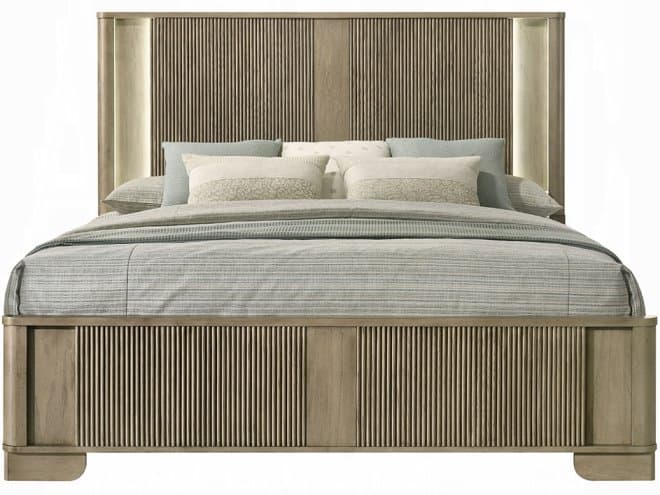 Acme Furniture Lakkari Antique Oak Rubberwood Wood King Platform Bed