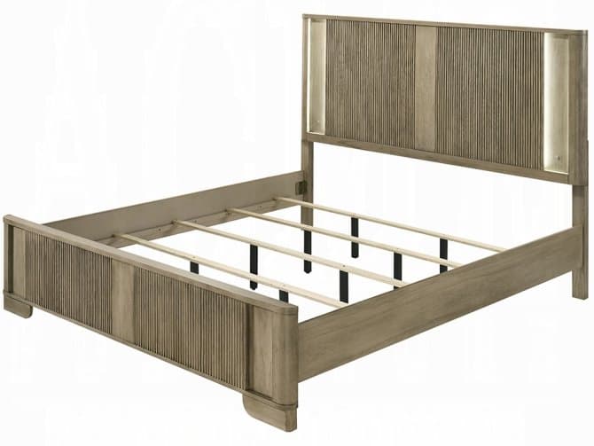 Acme Furniture Lakkari Antique Oak Rubberwood Wood King Platform Bed