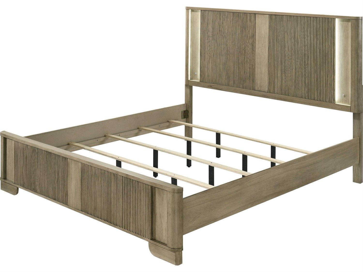 Acme Furniture Lakkari Antique Oak Rubberwood Wood Queen Platform Bed