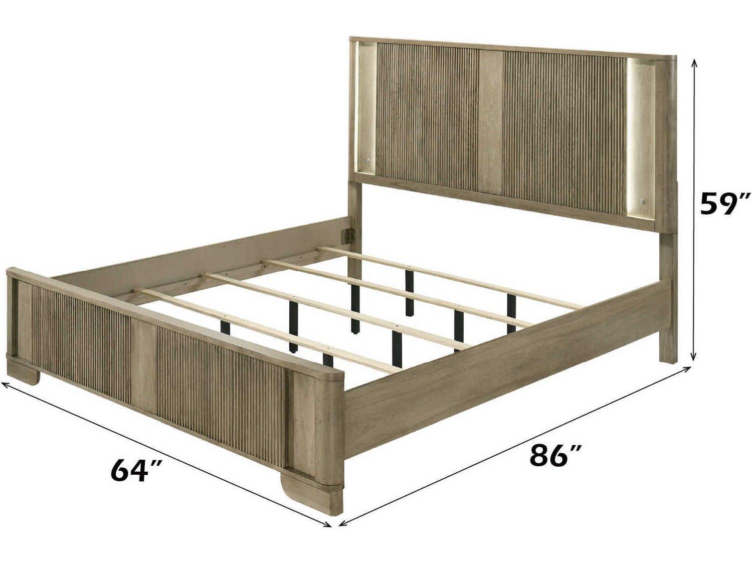 Acme Furniture Lakkari Antique Oak Rubberwood Wood Queen Platform Bed