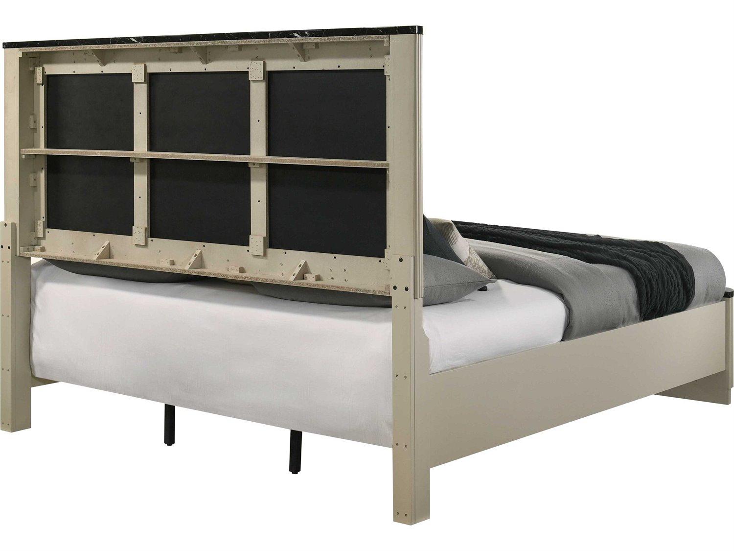 Acme Furniture Travonte Gray Linen Beige Rubberwood Upholstered King Platform Bed