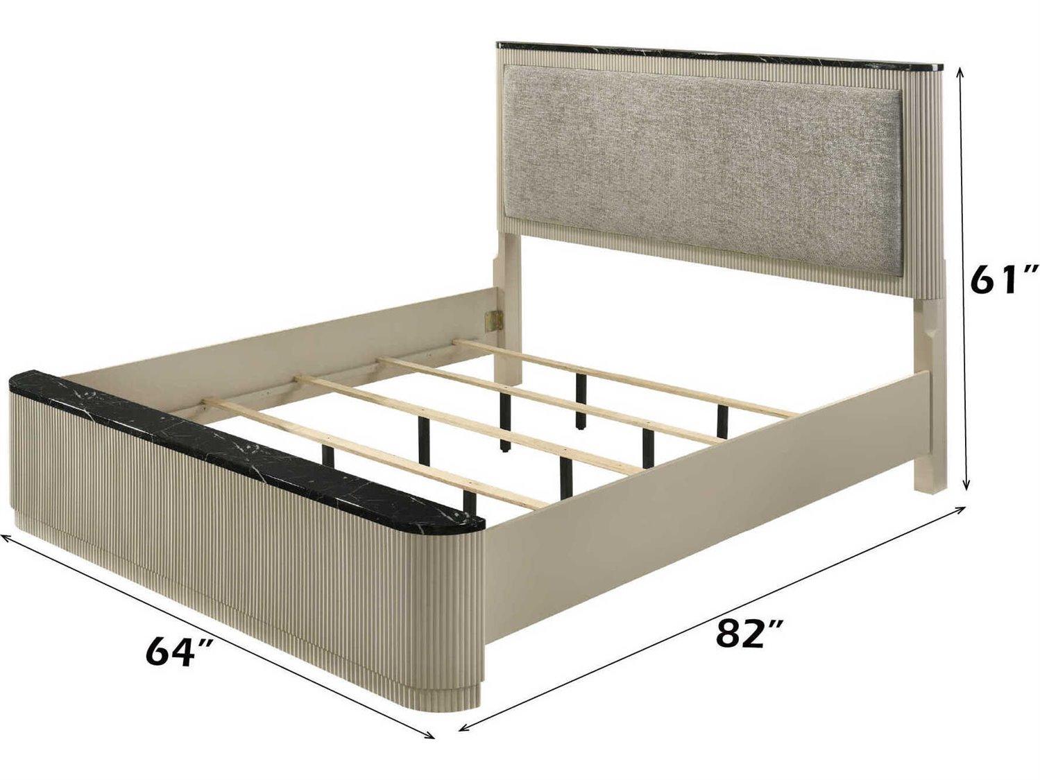 Acme Furniture Travonte Gray Linen Beige Rubberwood Upholstered Queen Platform Bed