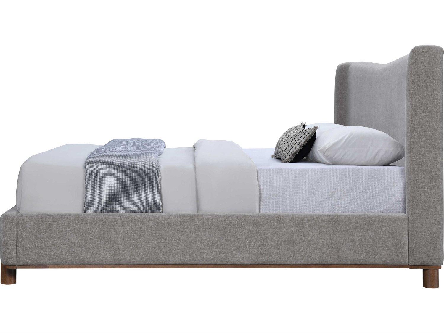 Acme Furniture Melbourne Gray Chenille Rubberwood Upholstered Queen Platform Bed