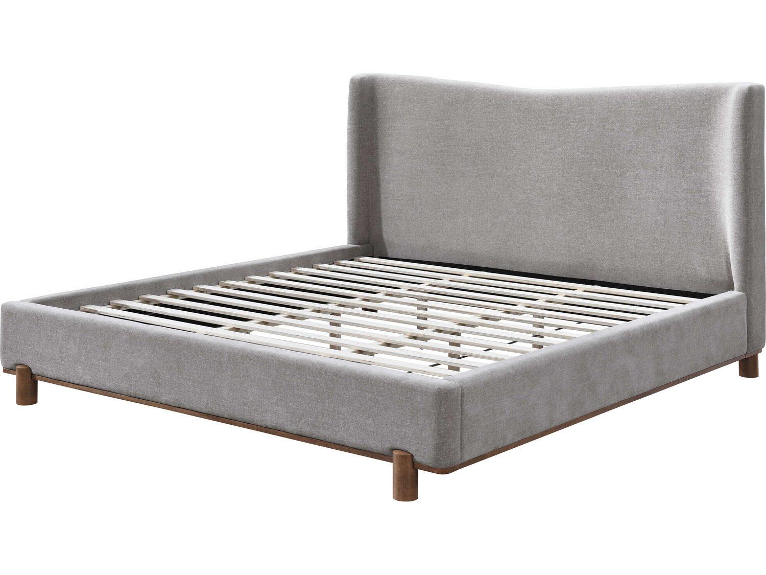 Acme Furniture Melbourne Gray Chenille Rubberwood Upholstered Queen Platform Bed