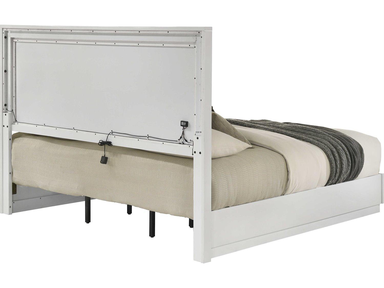 Acme Furniture Esther White Silver High Gloss Plywood Wood King Platform Bed