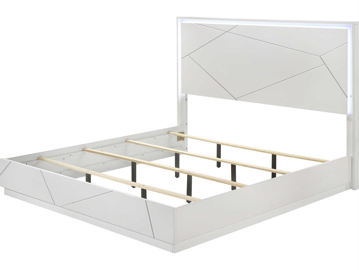 Acme Furniture Esther White Silver High Gloss Plywood Wood King Platform Bed
