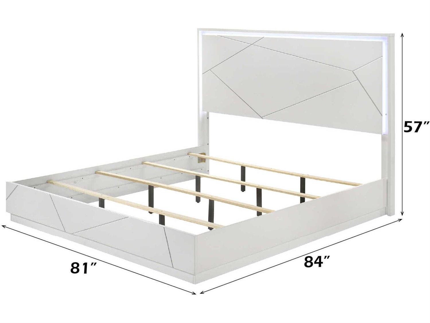 Acme Furniture Esther White Silver High Gloss Plywood Wood King Platform Bed