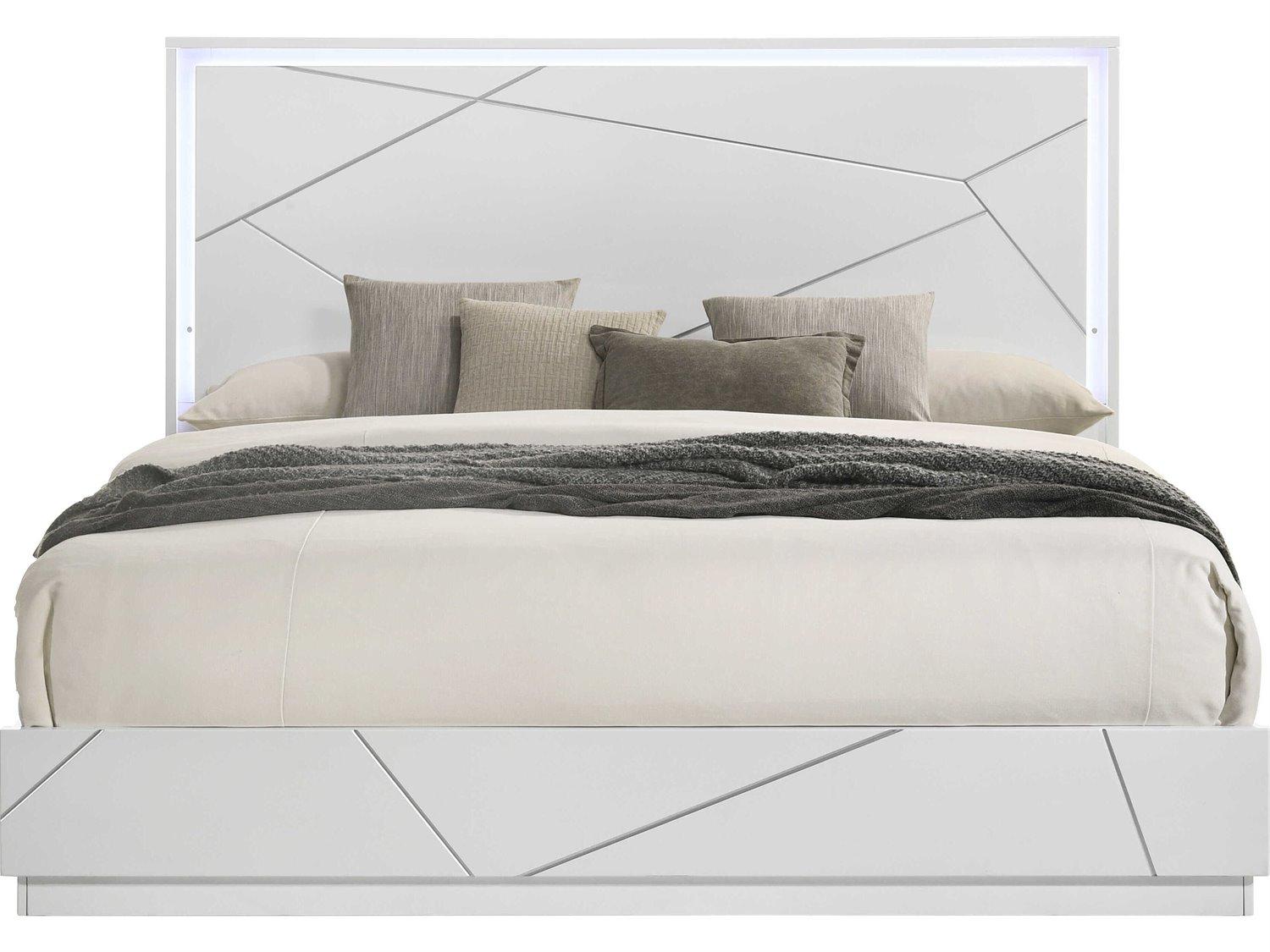 Acme Furniture Esther White Silver High Gloss Plywood Wood Queen Platform Bed