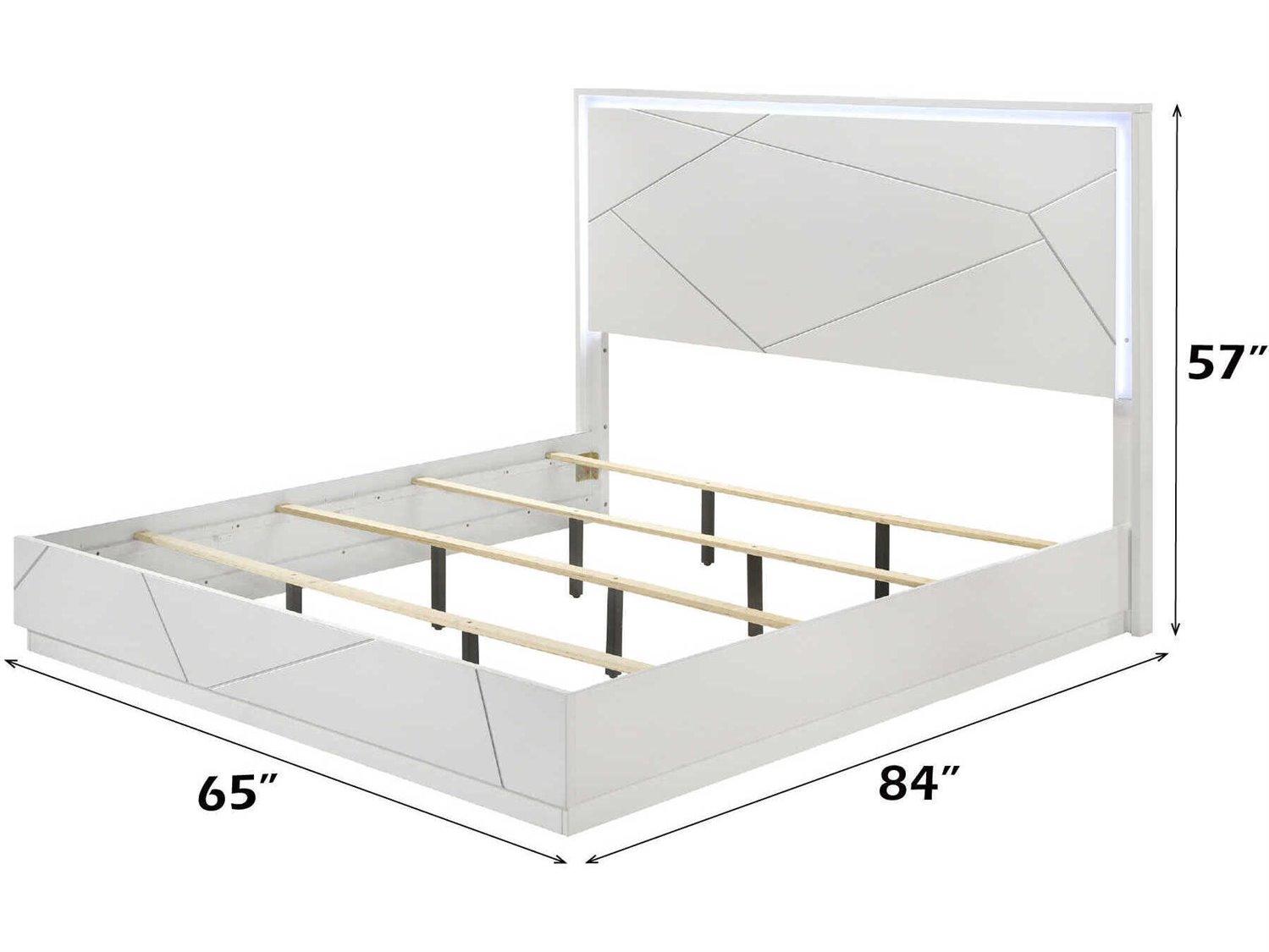 Acme Furniture Esther White Silver High Gloss Plywood Wood Queen Platform Bed