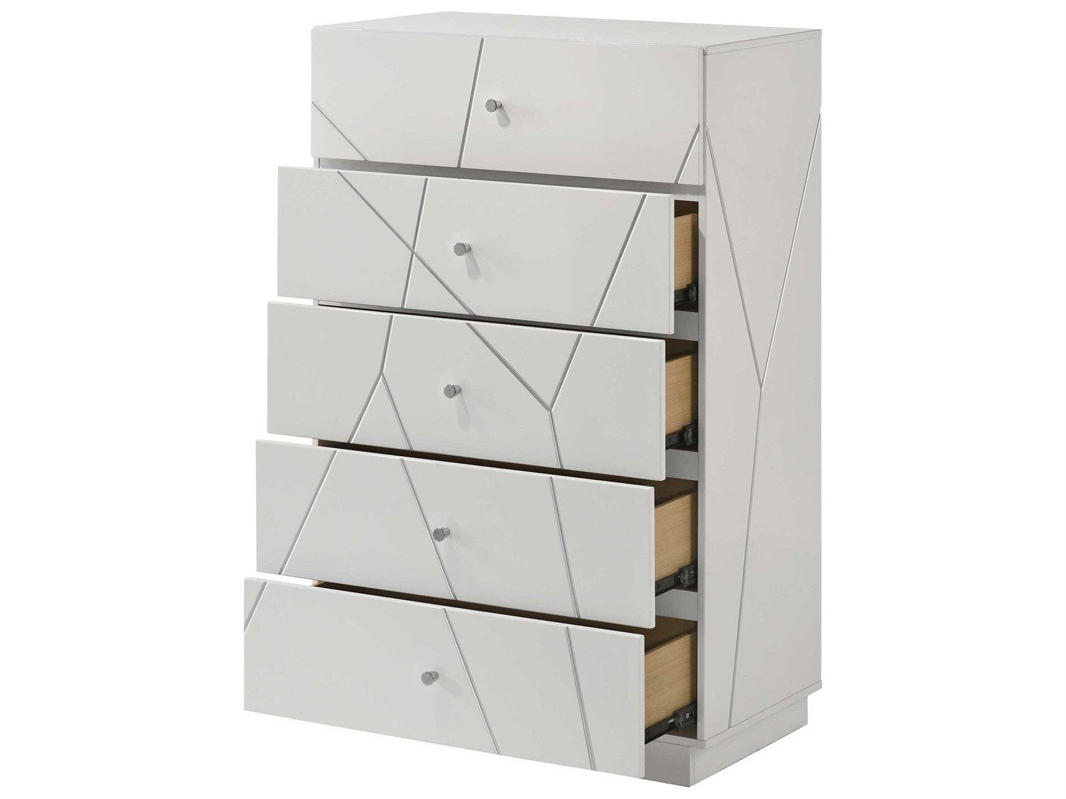 Acme Furniture Esther White Silver High Gloss Accent Chest