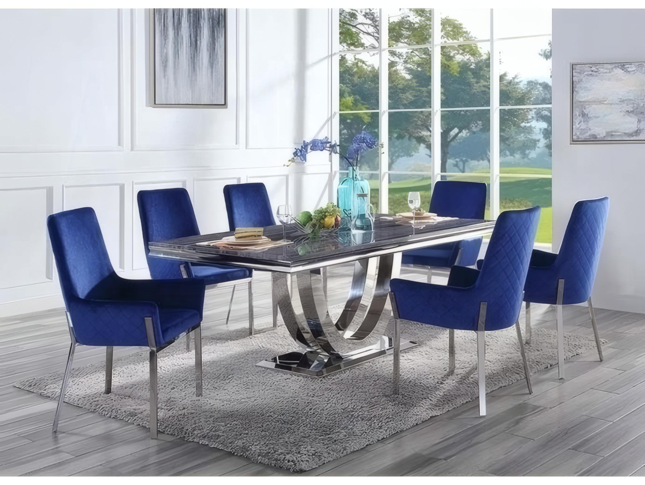 Acme Furniture Plywood Blue Velvet Upholstered Arm Dining Chair Set of 2